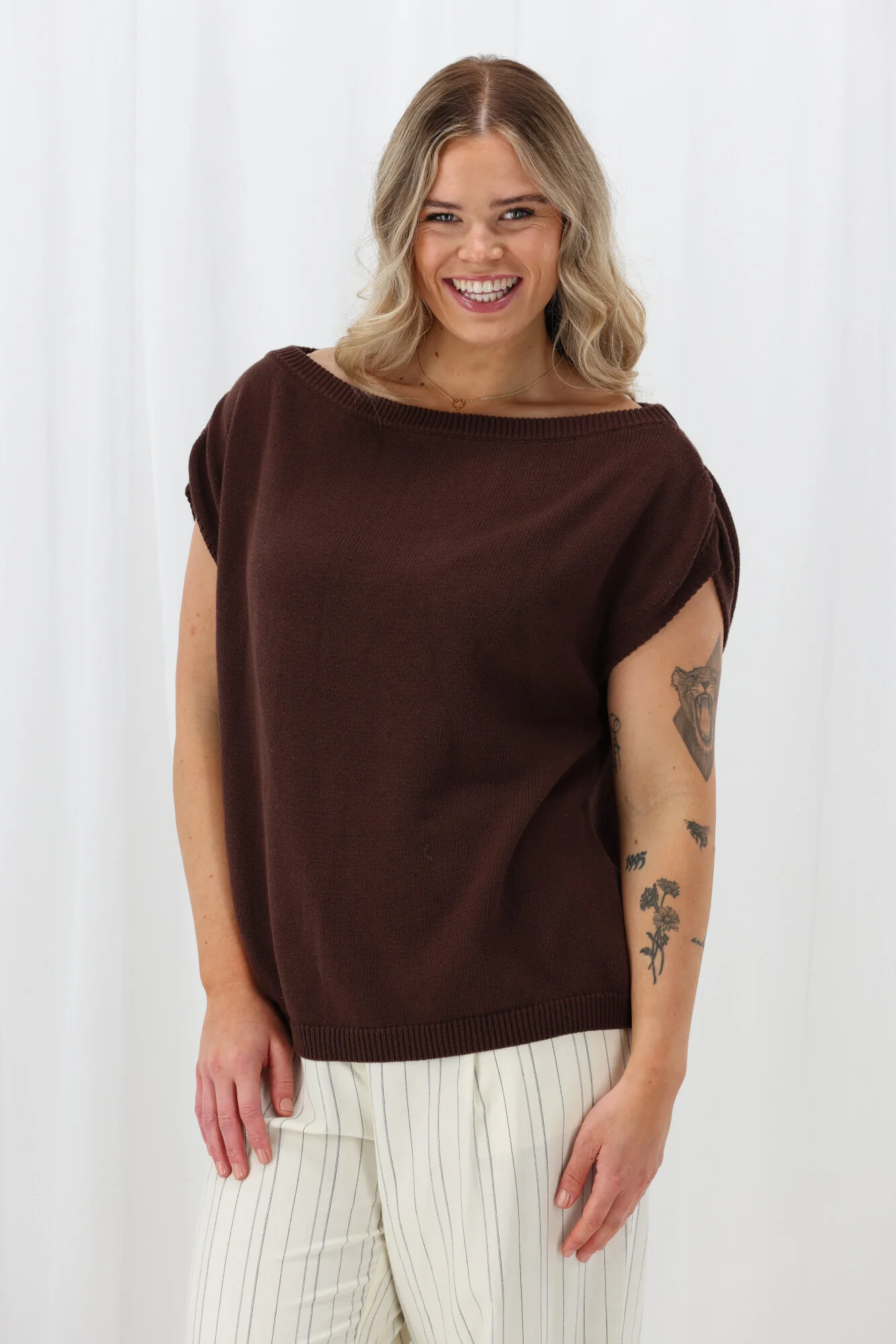 Ayva Remi Asym Knit Top Chocolate - Image 5