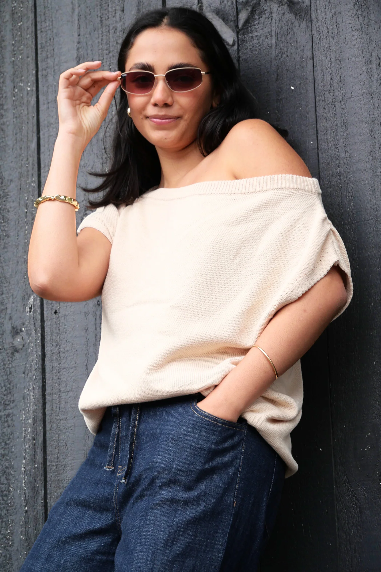 Ayva Remi Asym Knit Top Natural - Image 2