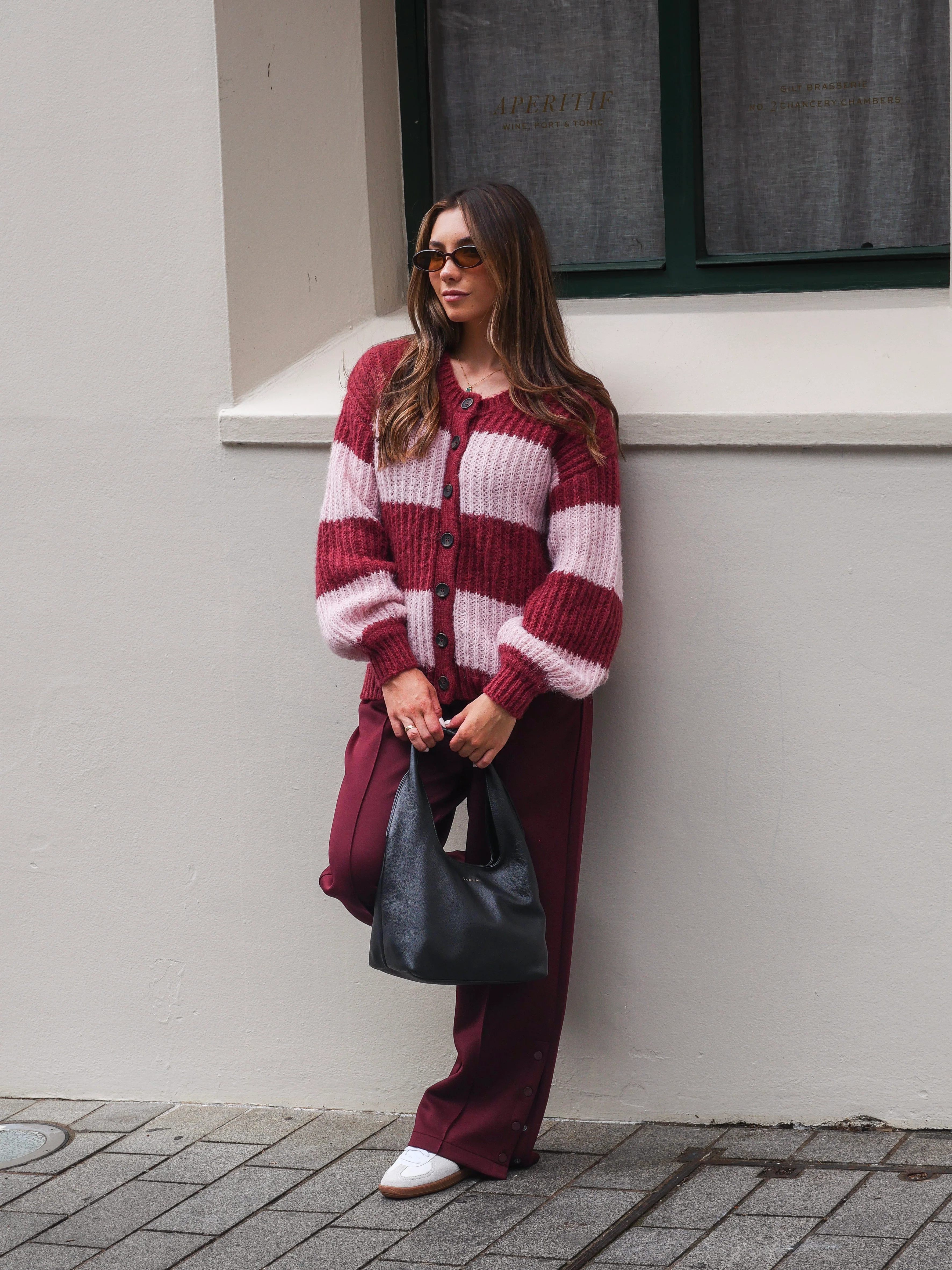 Ayva Triton Relaxed Knit Cardigan Berry Stripe - Image 6