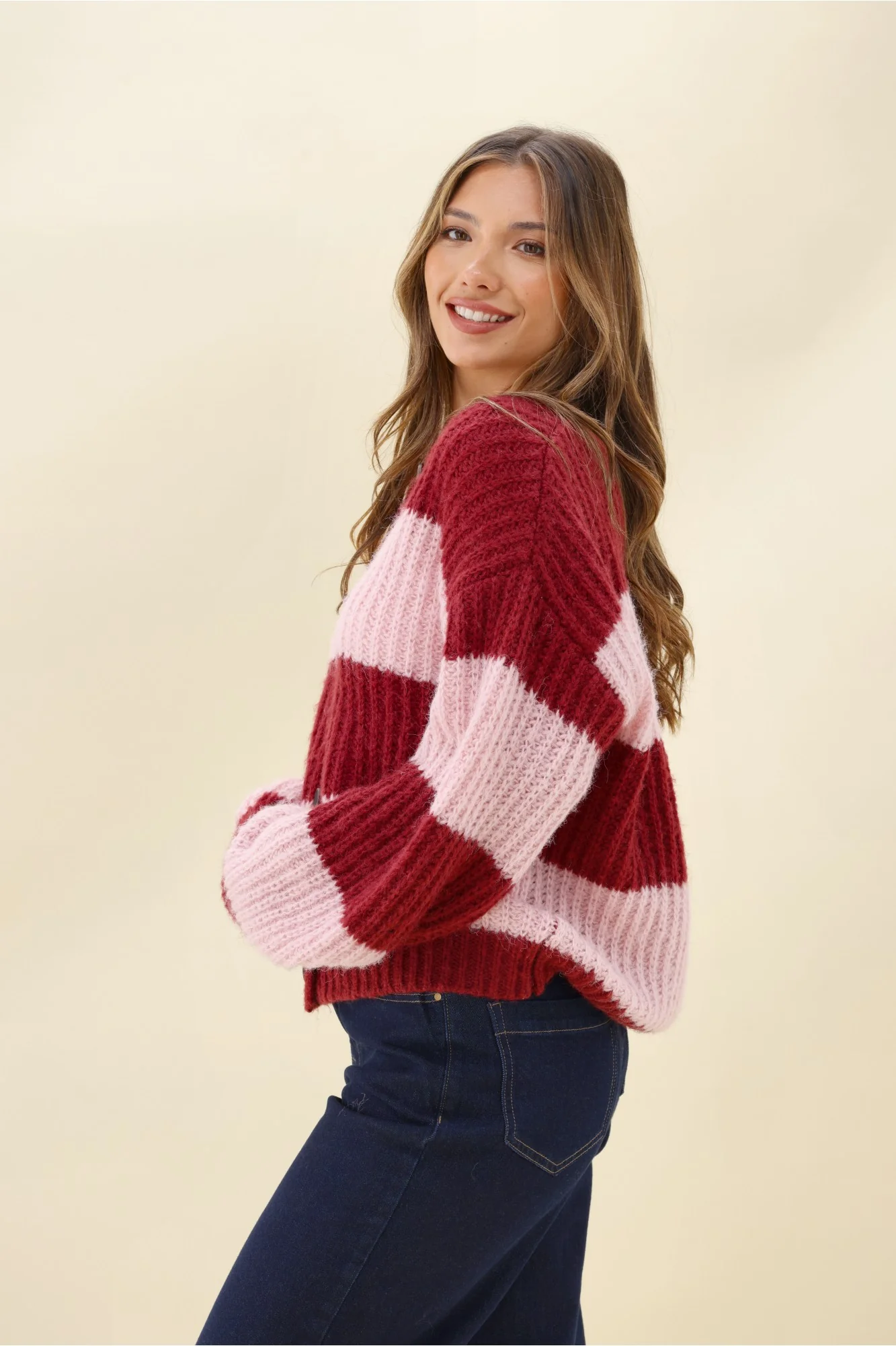 Ayva Triton Relaxed Knit Cardigan Berry Stripe - Image 7