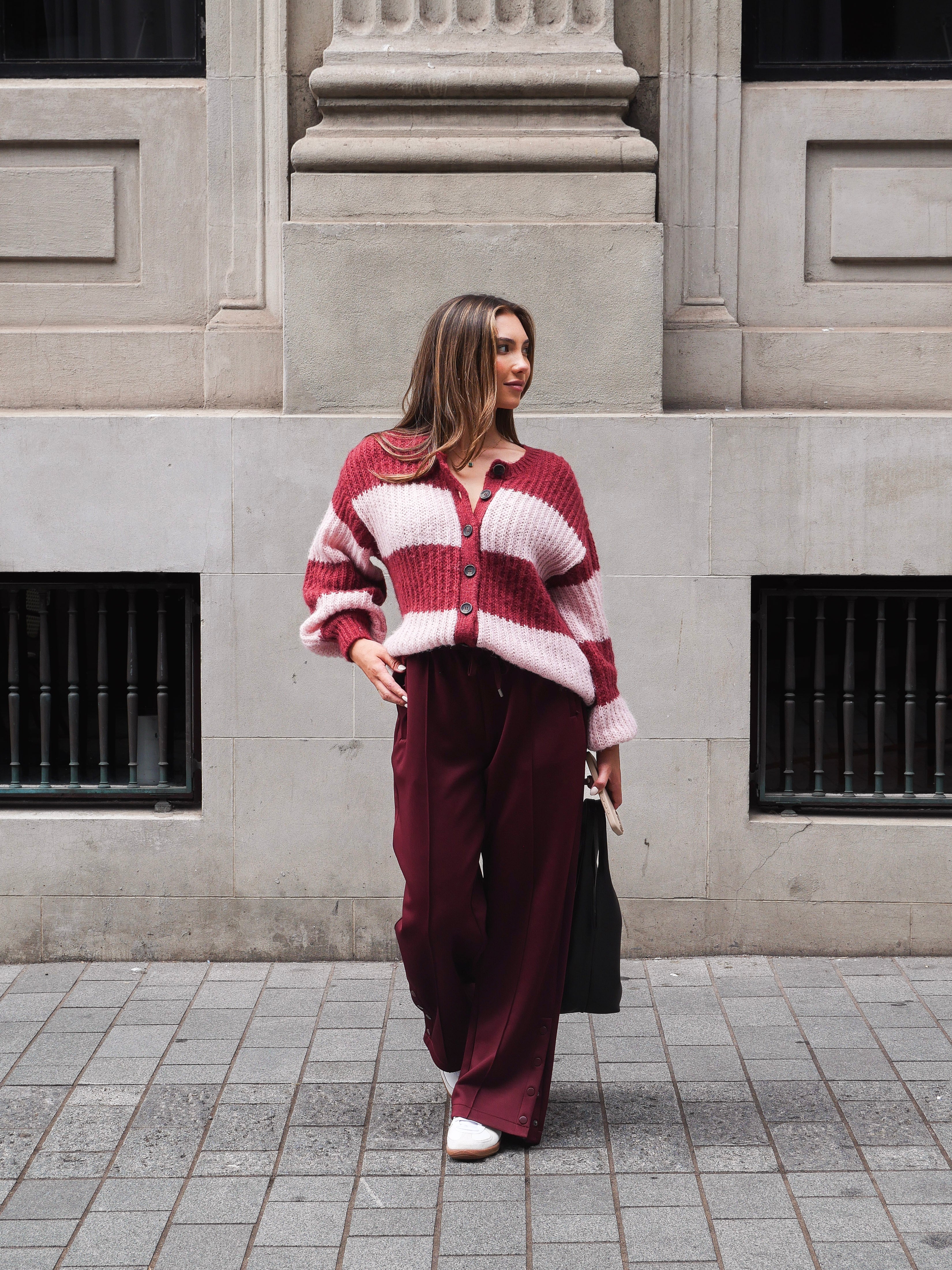 Ayva Triton Relaxed Knit Cardigan Berry Stripe - Image 8
