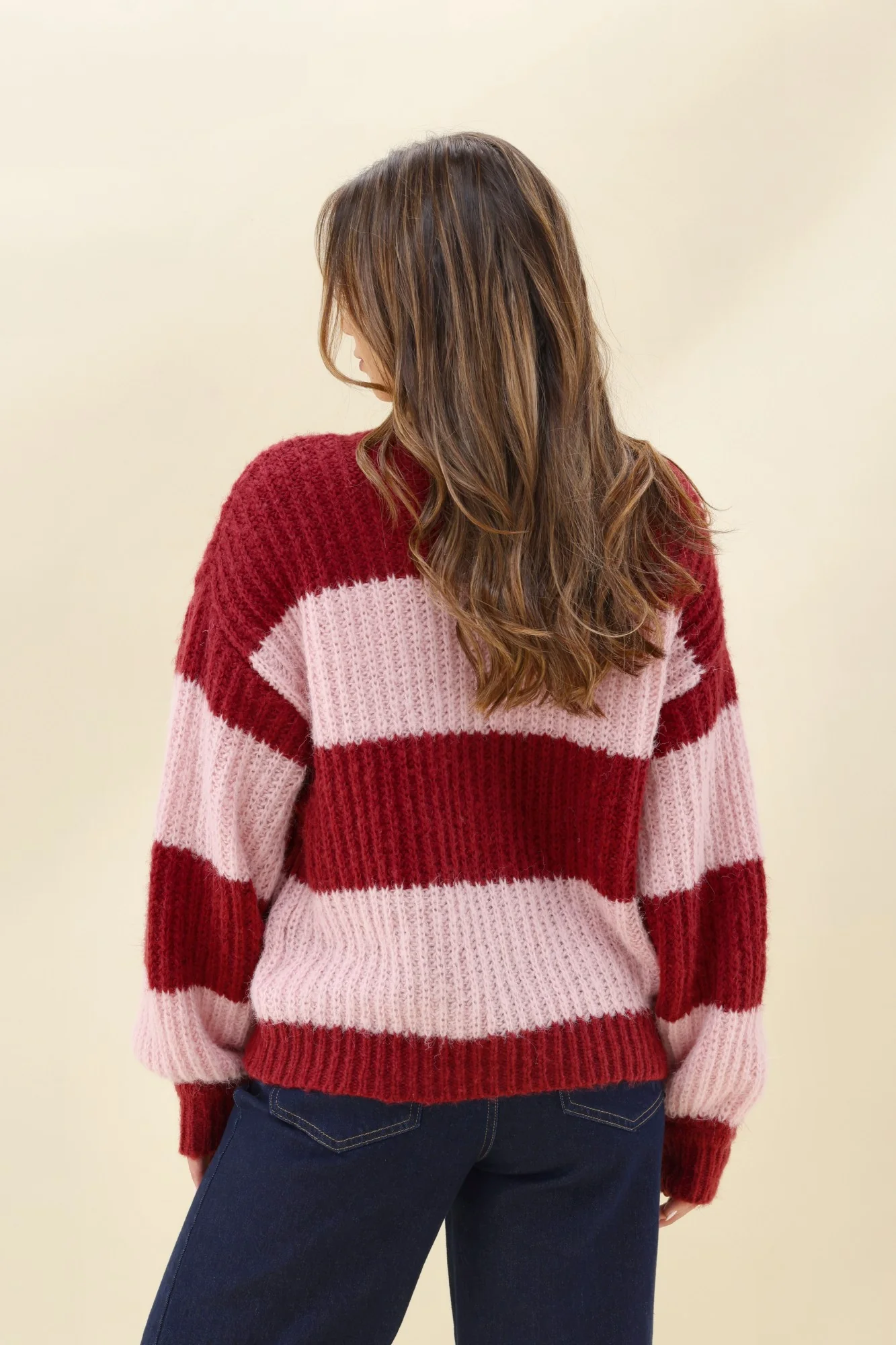 Ayva Triton Relaxed Knit Cardigan Berry Stripe - Image 9
