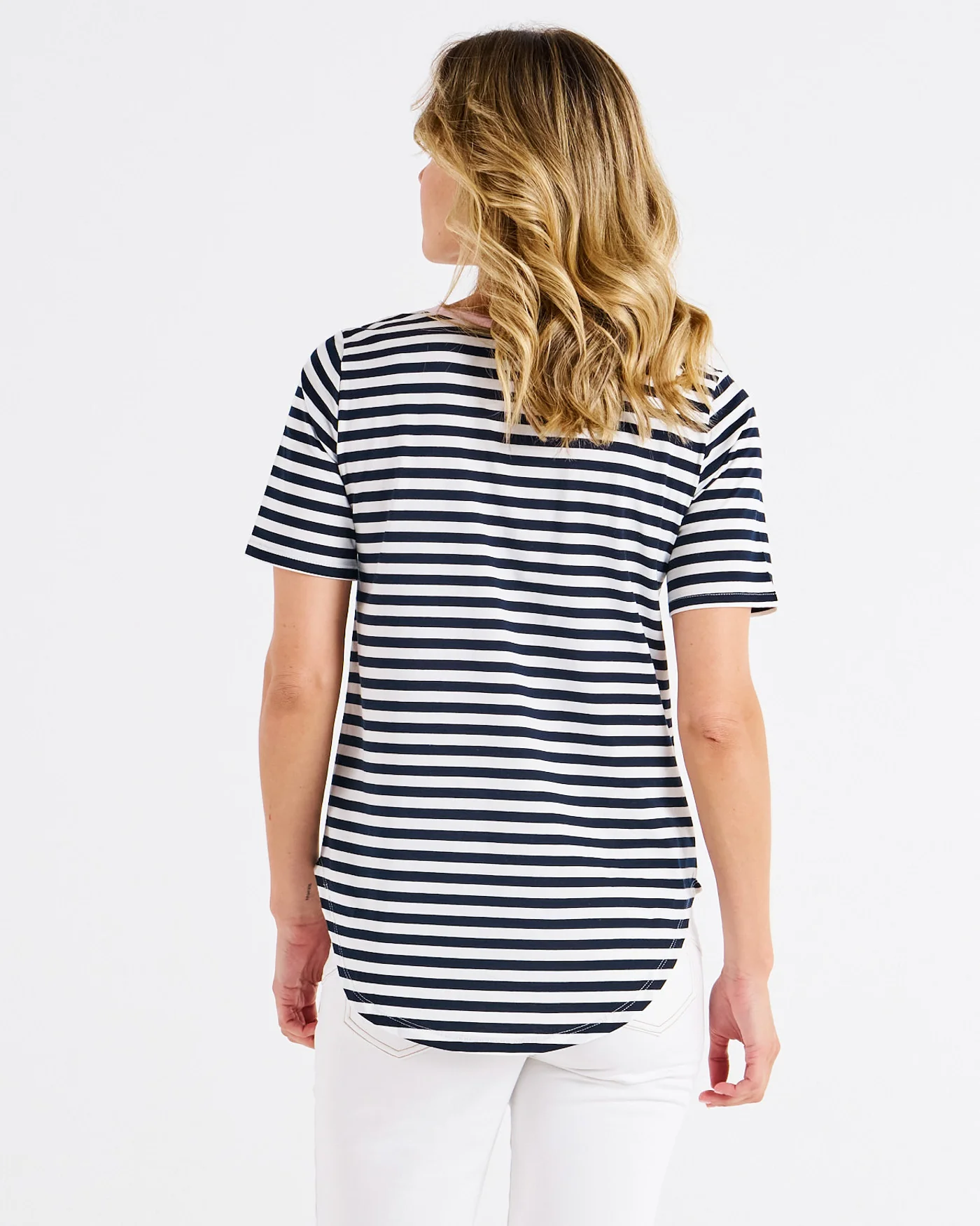 Betty Basics Ariana Tee Navy Stripe Pink - Image 4