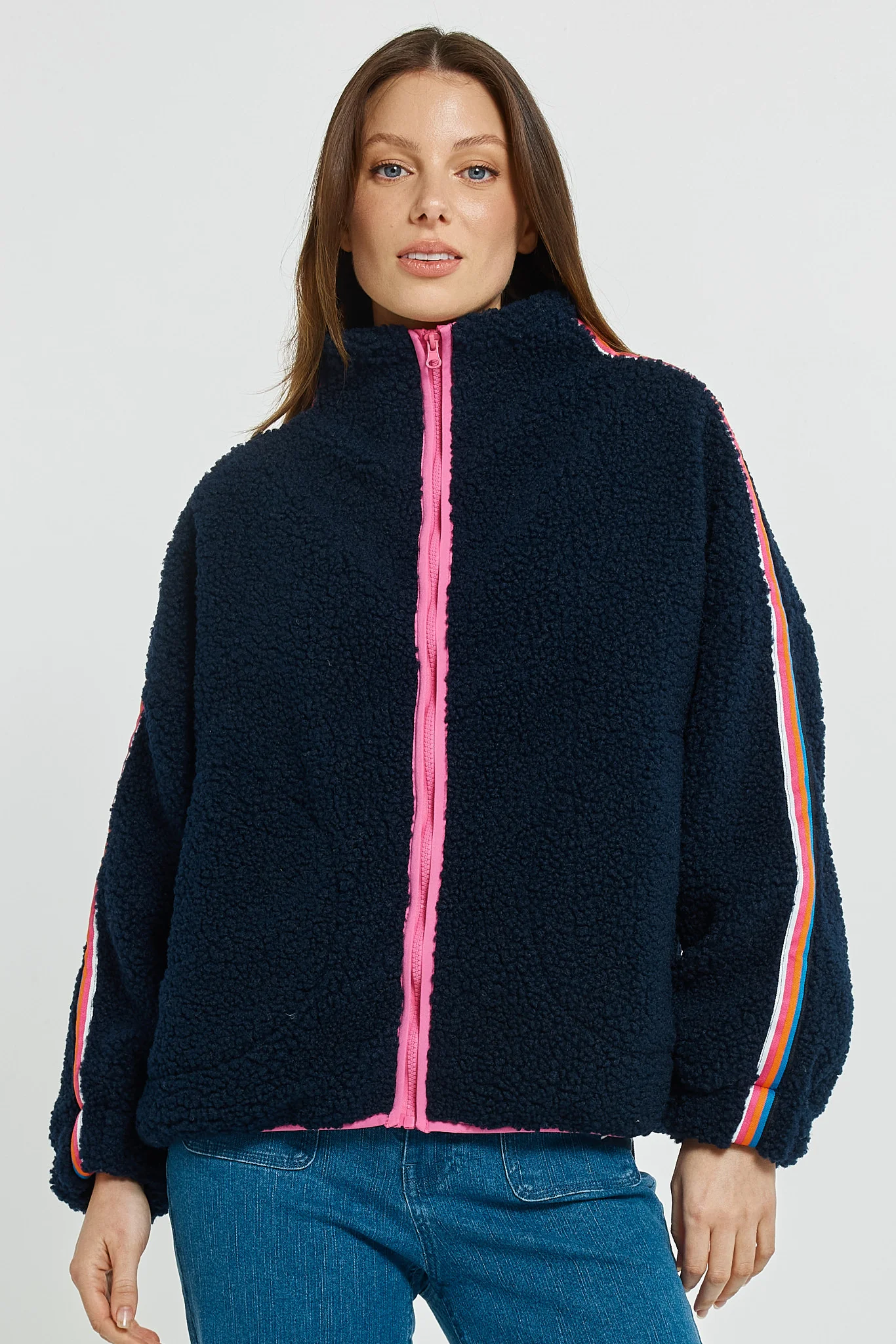 Betty Basics Aubrey Fleece Jacket Navy Rainbow - Image 3