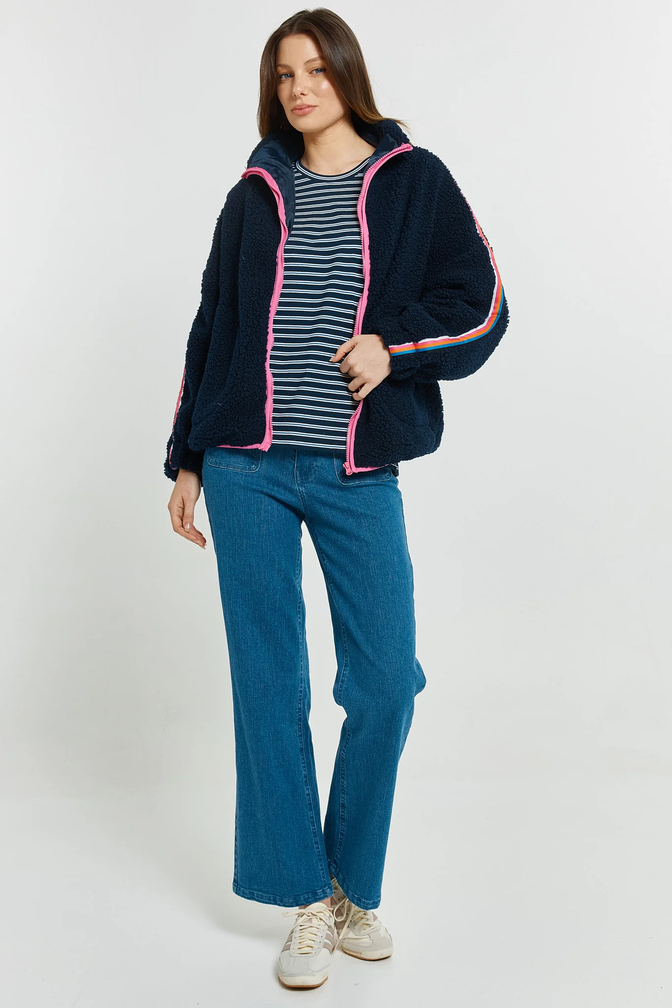 Betty Basics Aubrey Fleece Jacket Navy Rainbow - Image 4