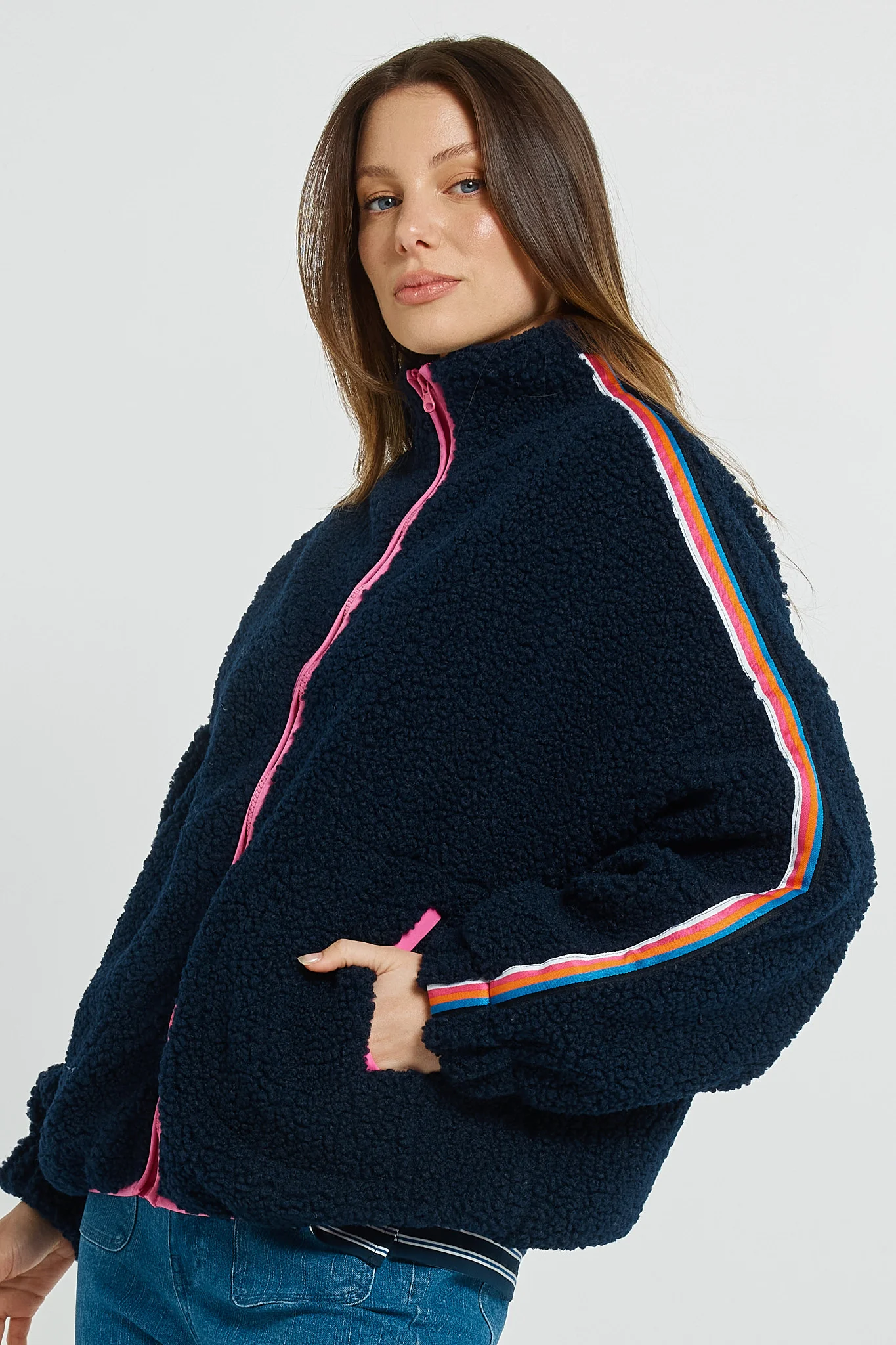 Betty Basics Aubrey Fleece Jacket Navy Rainbow - Image 5