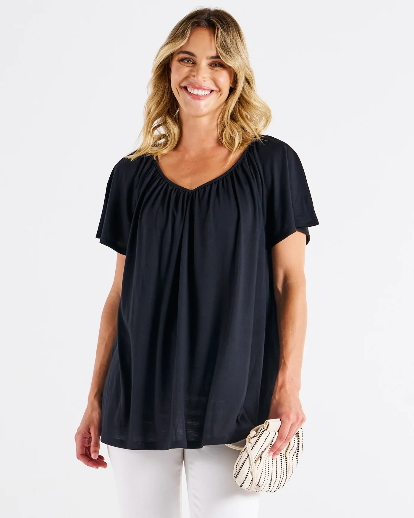 Betty Basics Coral Shirred Tee Black - Image 2