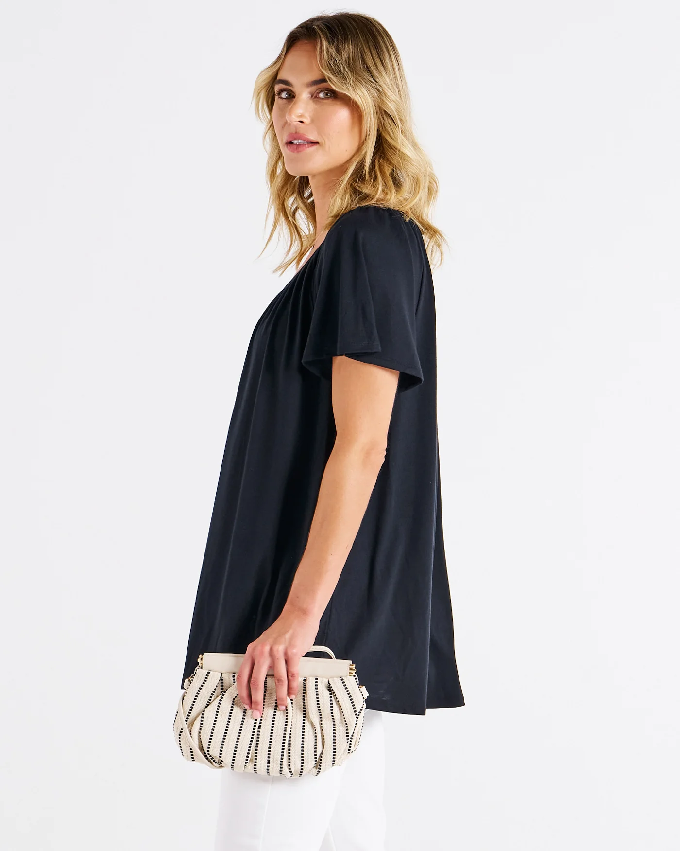 Betty Basics Coral Shirred Tee Black - Image 3