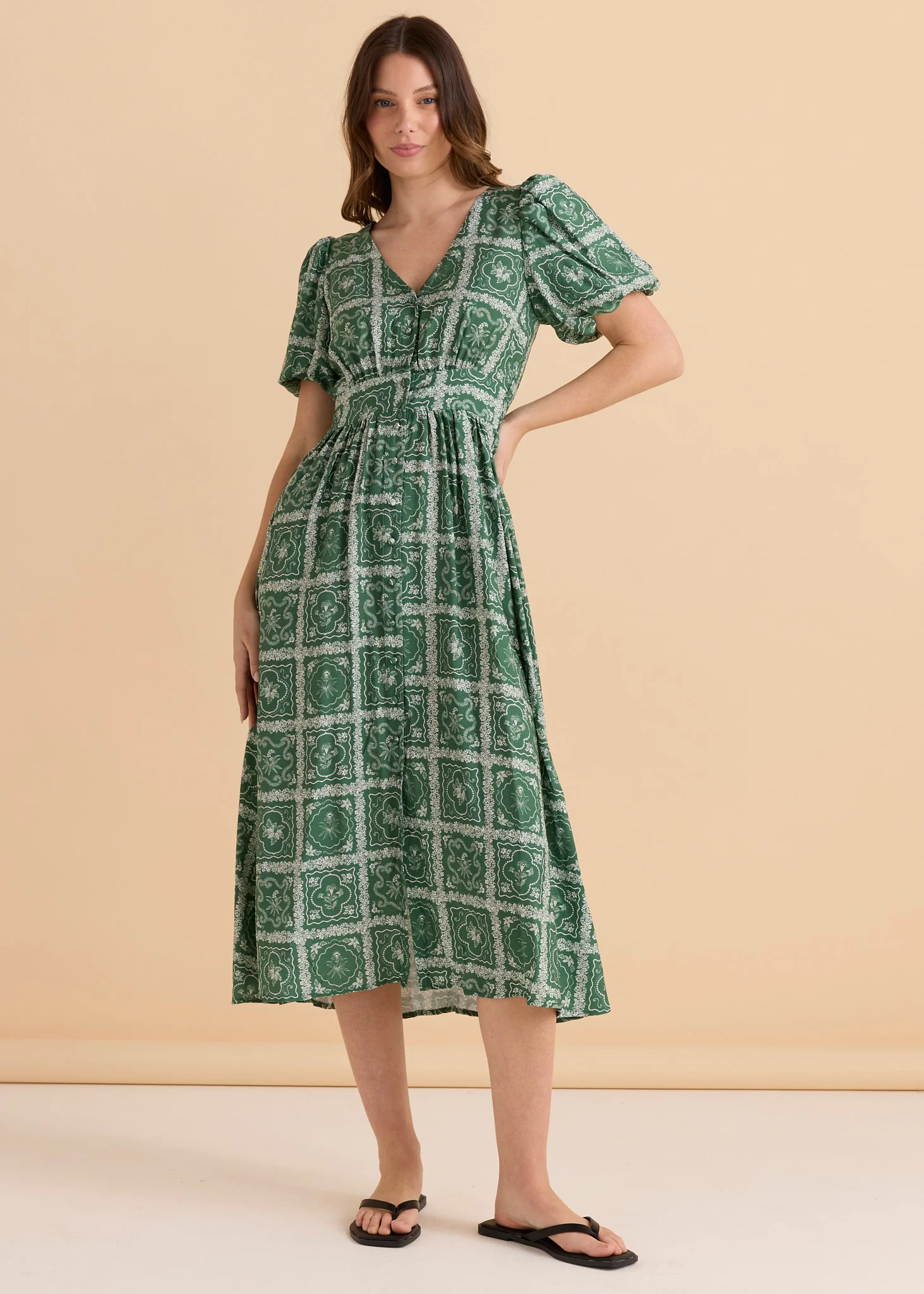 Betty Basics Dahlia Dress Floral Tile Print