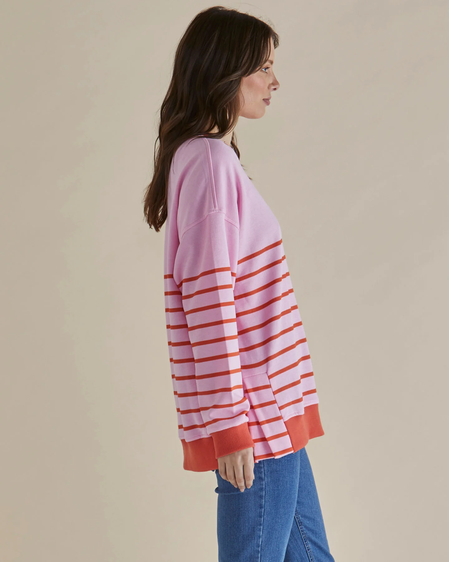 Betty Basics Easy Crew Sweat Pink Orange Stripe - Image 3
