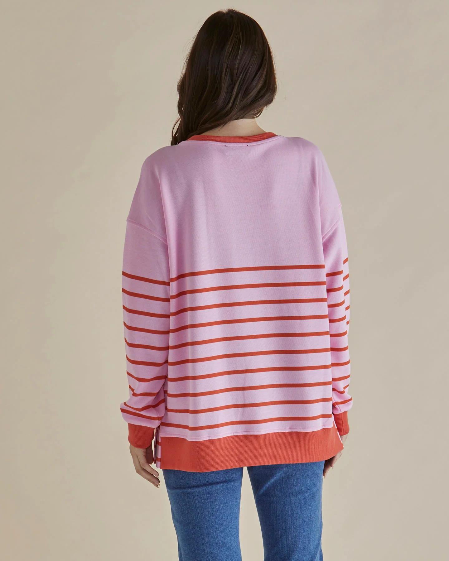 Betty Basics Easy Crew Sweat Pink Orange Stripe - Image 4