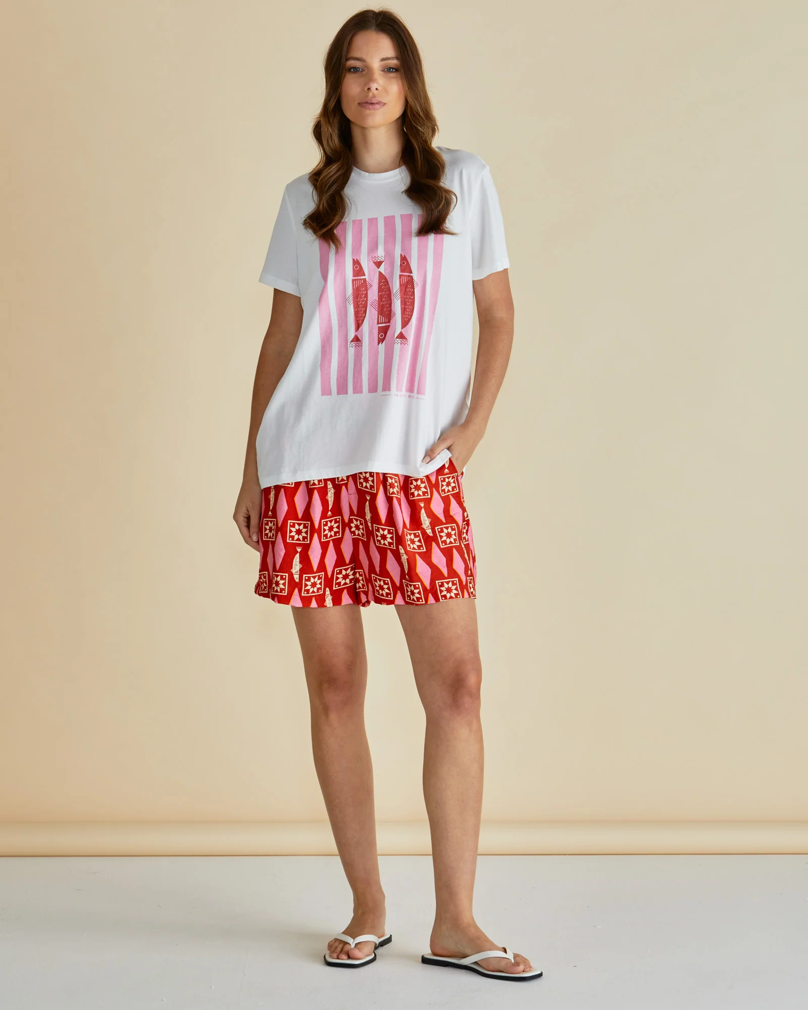 Betty Basics Ellia Crew Tee White Sardinia Print - Image 3
