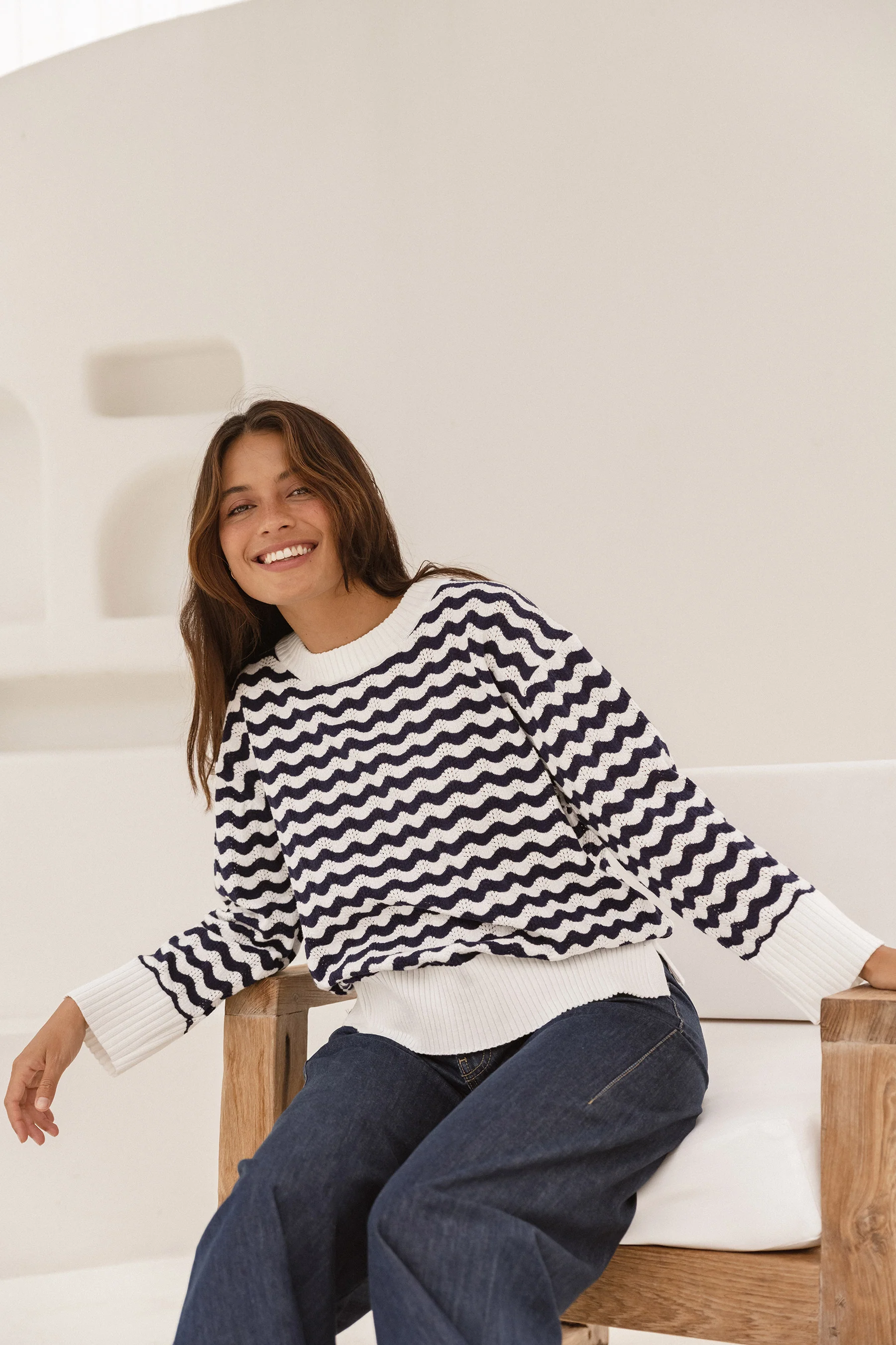 Betty Basics Ember Knit Jumper Navy Wave Stripe - Image 3