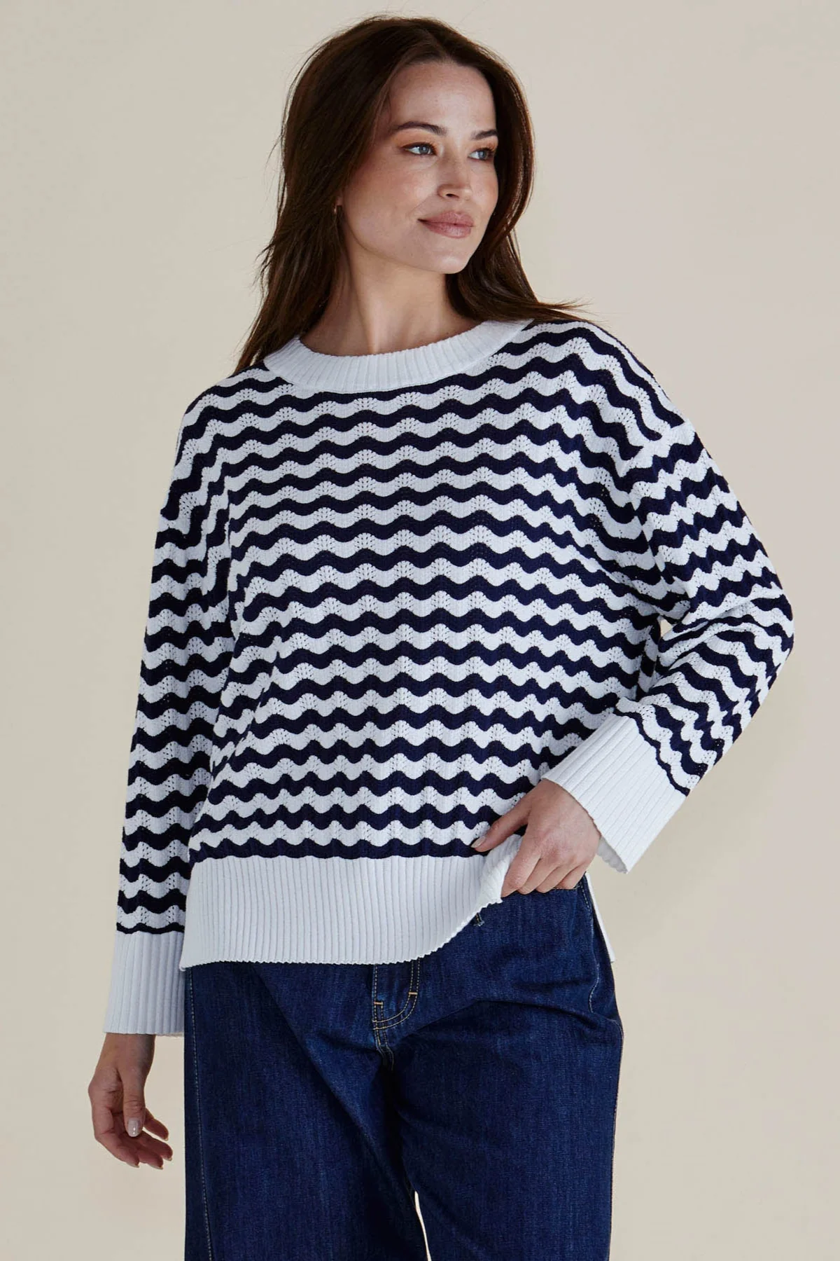 Betty Basics Ember Knit Jumper Navy Wave Stripe - Image 4