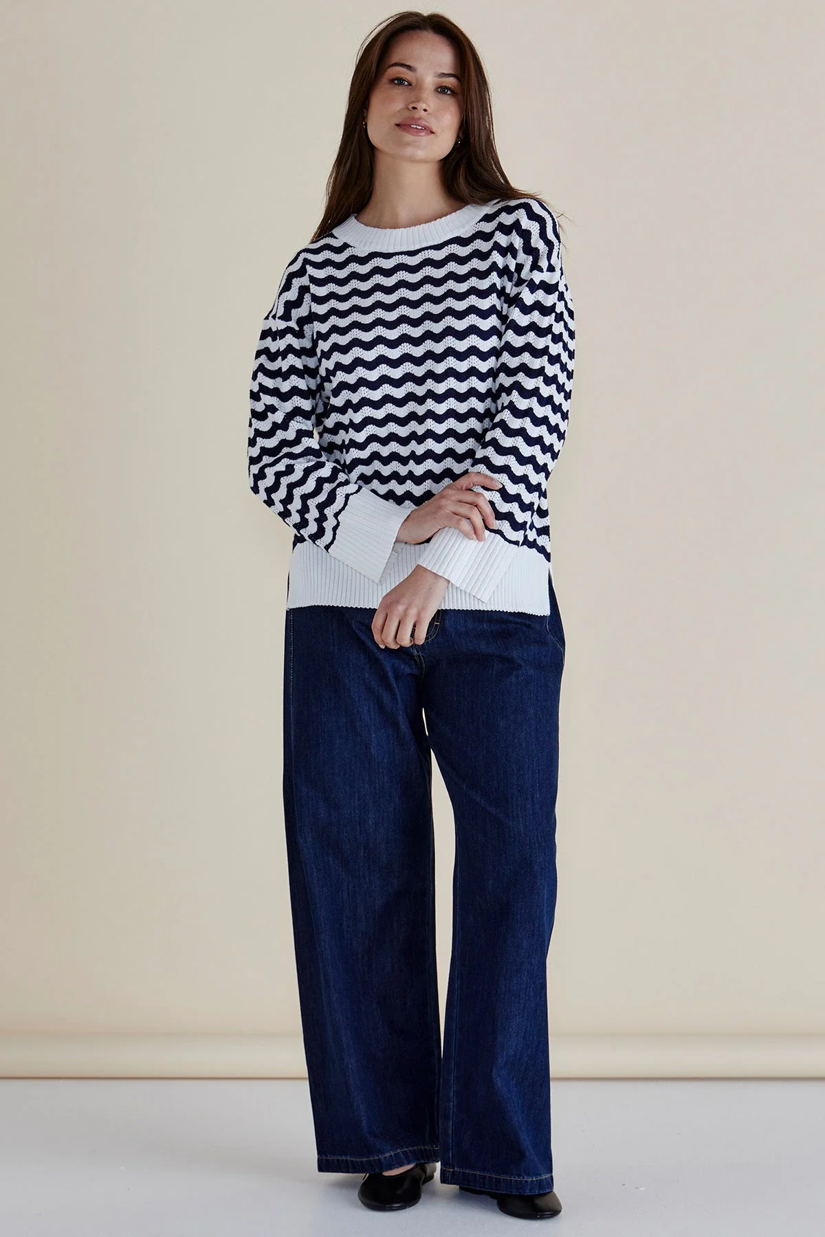 Betty Basics Ember Knit Jumper Navy Wave Stripe - Image 5