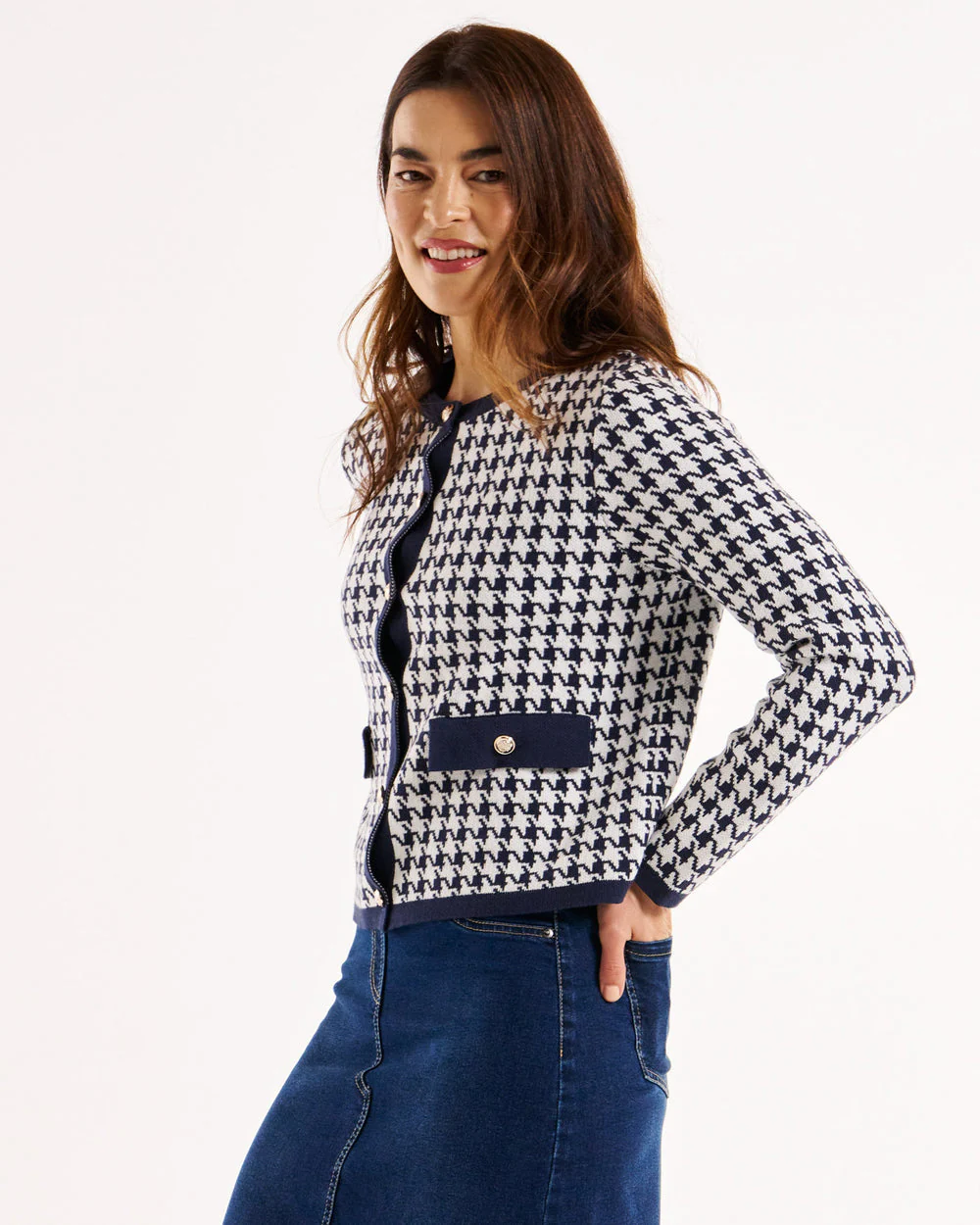 Betty Basics Lady Cardigan Navy Houndstooth - Image 6