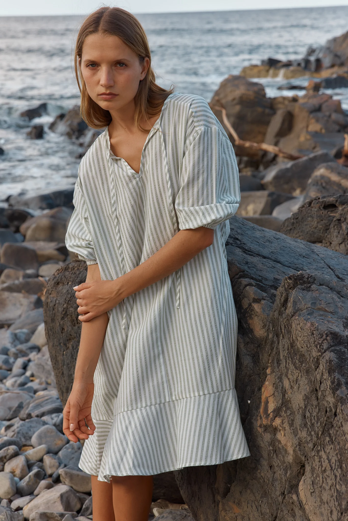Betty Basics Livvy Dress Sage Stripe