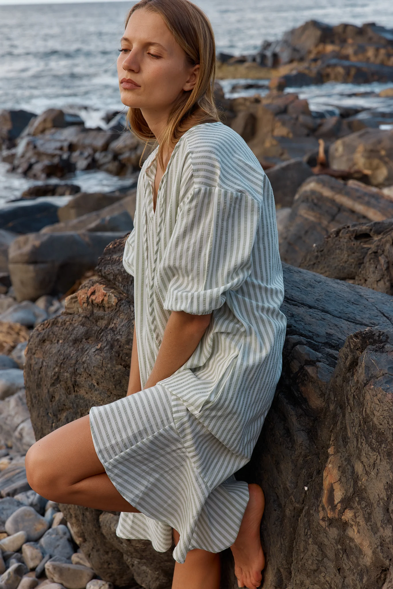 Betty Basics Livvy Dress Sage Stripe - Image 2