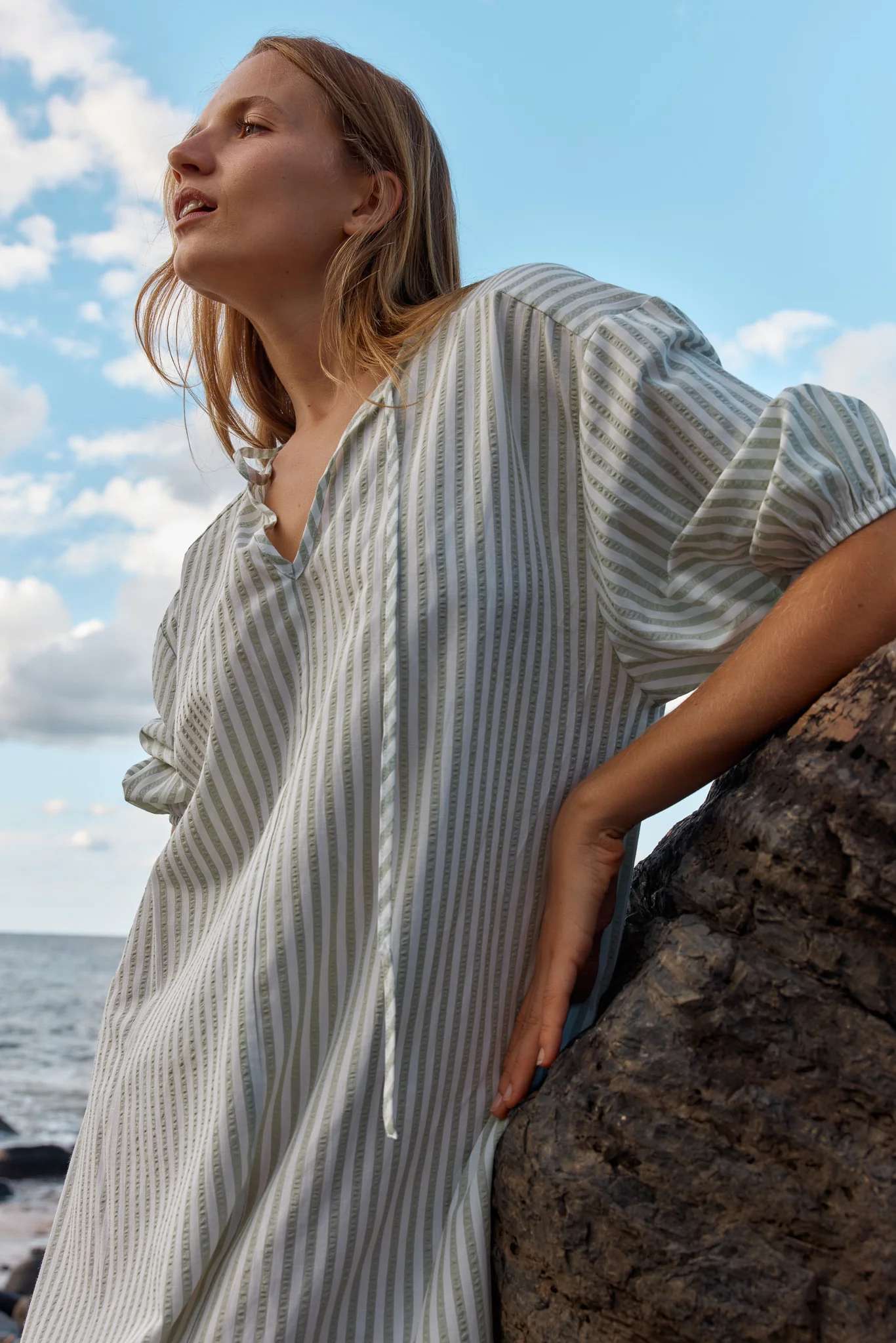 Betty Basics Livvy Dress Sage Stripe - Image 3