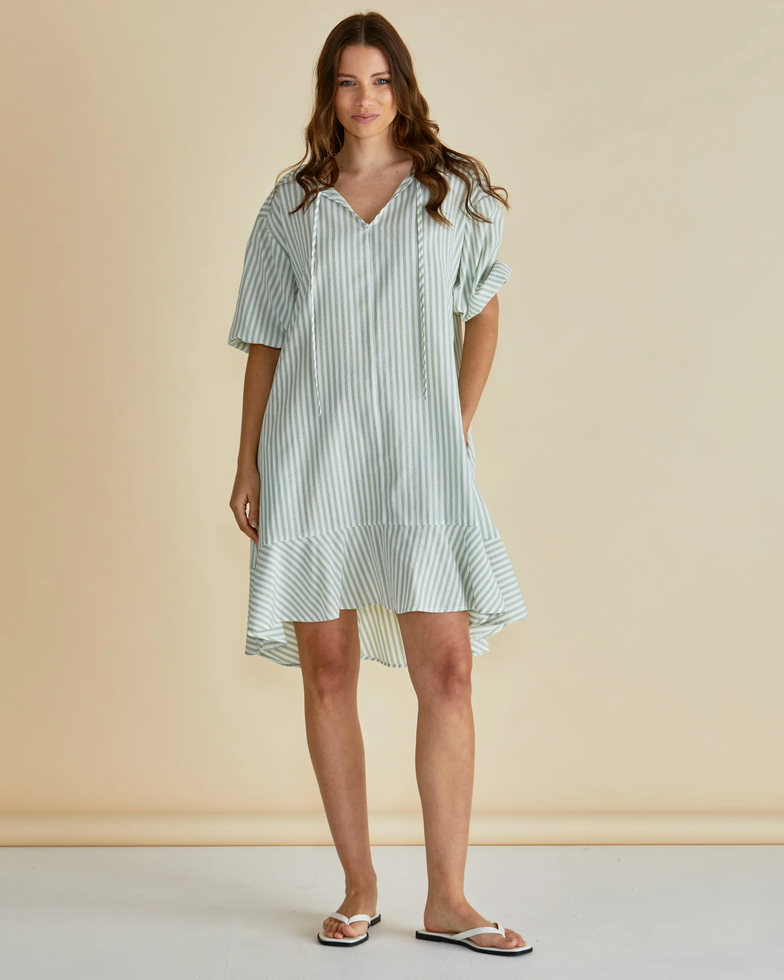 Betty Basics Livvy Dress Sage Stripe - Image 4
