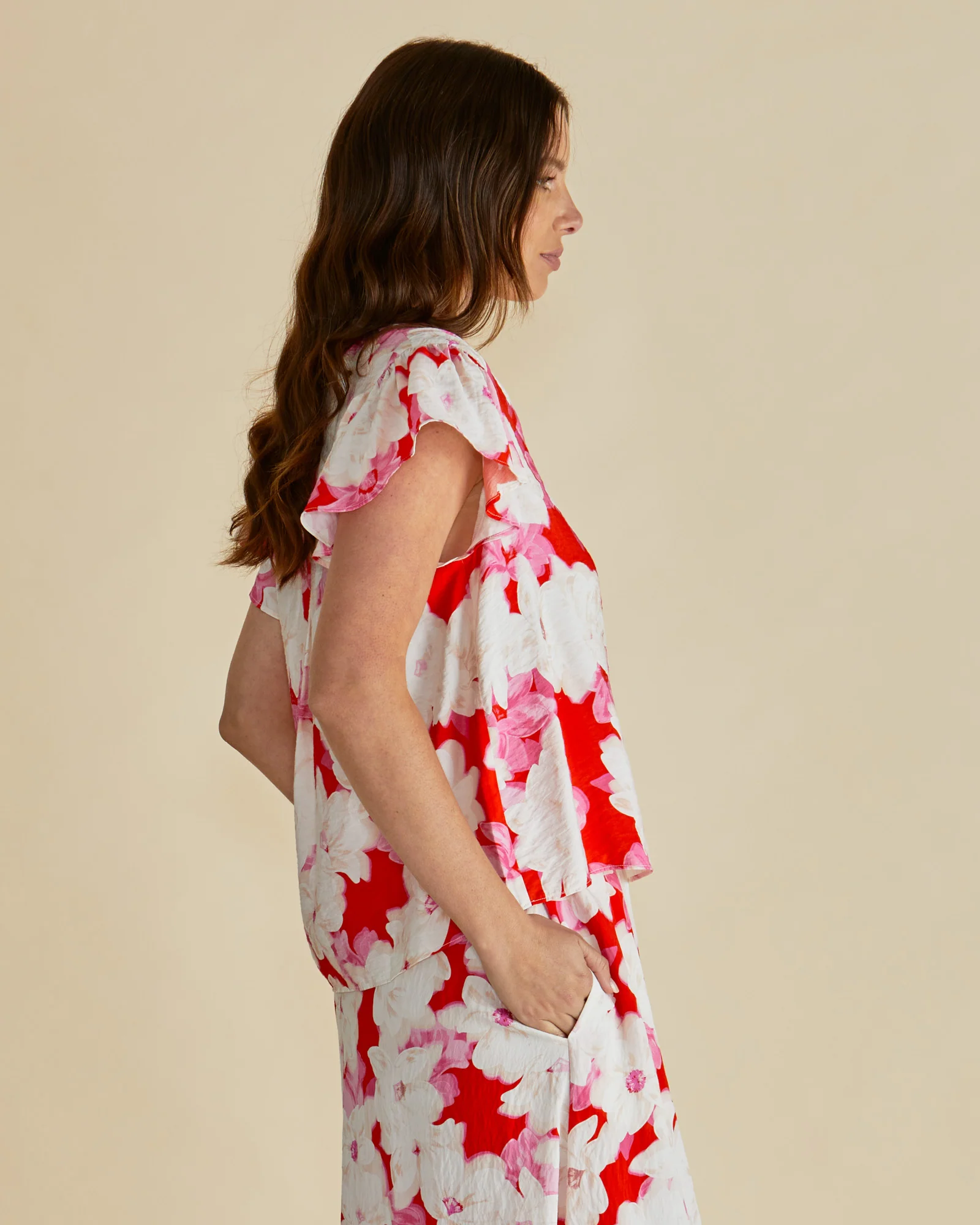 Betty Basics Lyra Blouse Red Floral Print - Image 3