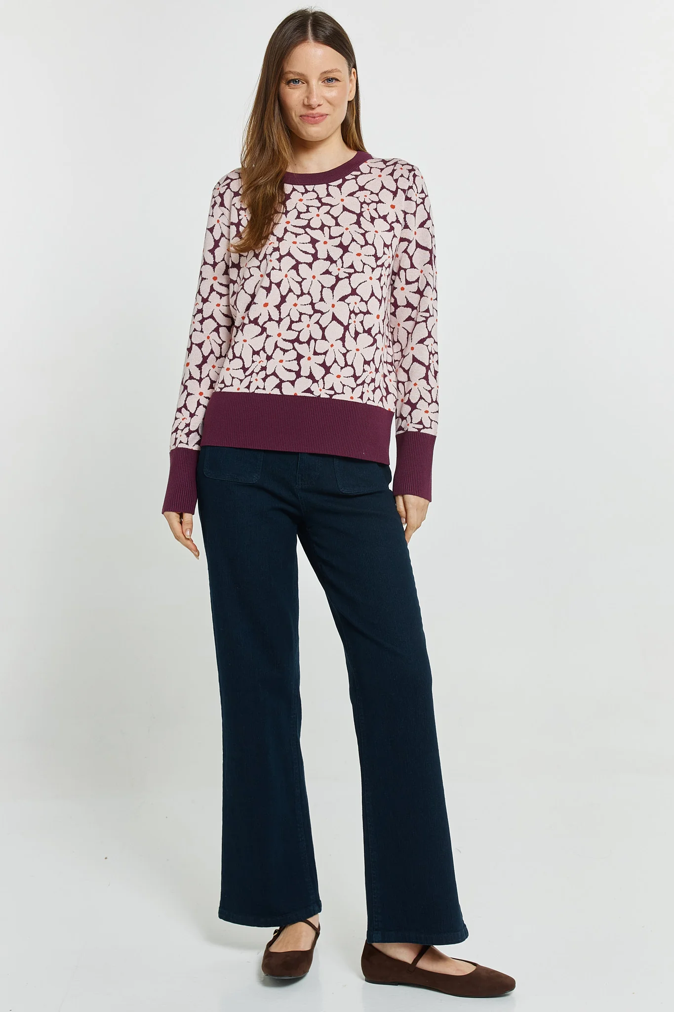 Betty Basics Maisie Sweater Wine Petal Jacquard - Image 6