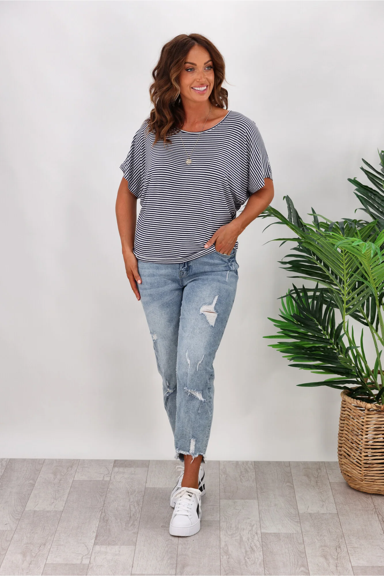 Betty Basics Maui Tee In Blue/White Stripe - Image 3