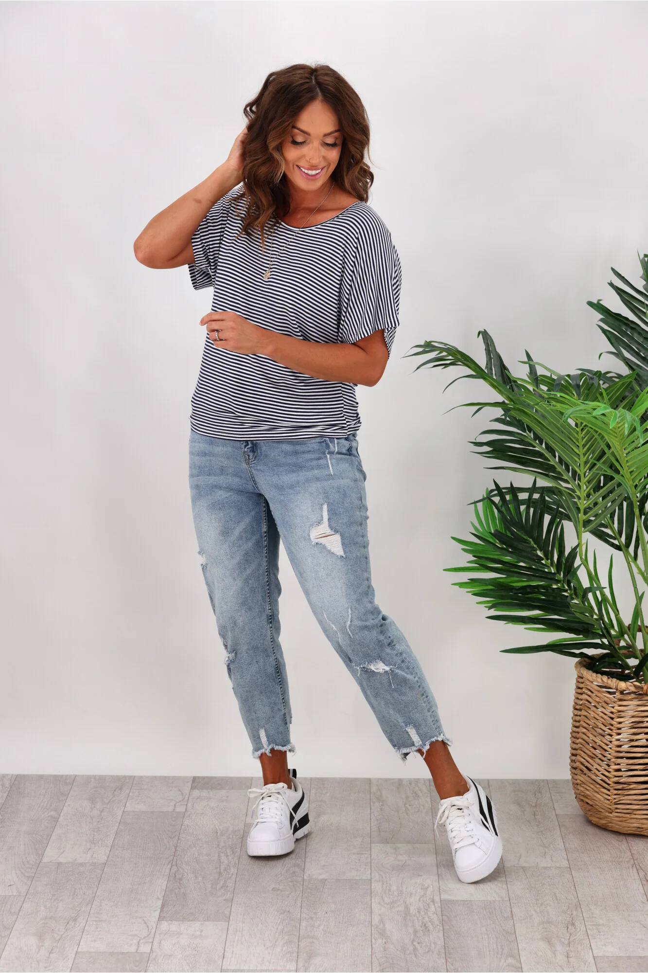 Betty Basics Maui Tee In Blue/White Stripe - Image 4