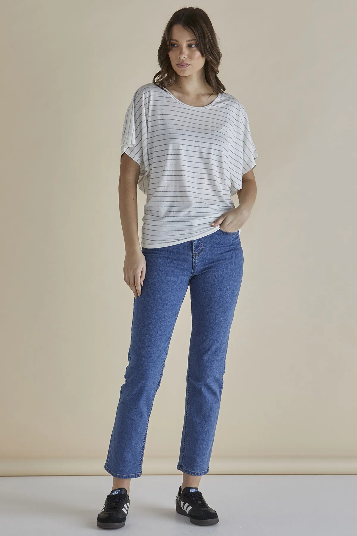 Betty Basics Maui Tee White Lurex Stripe - Image 2