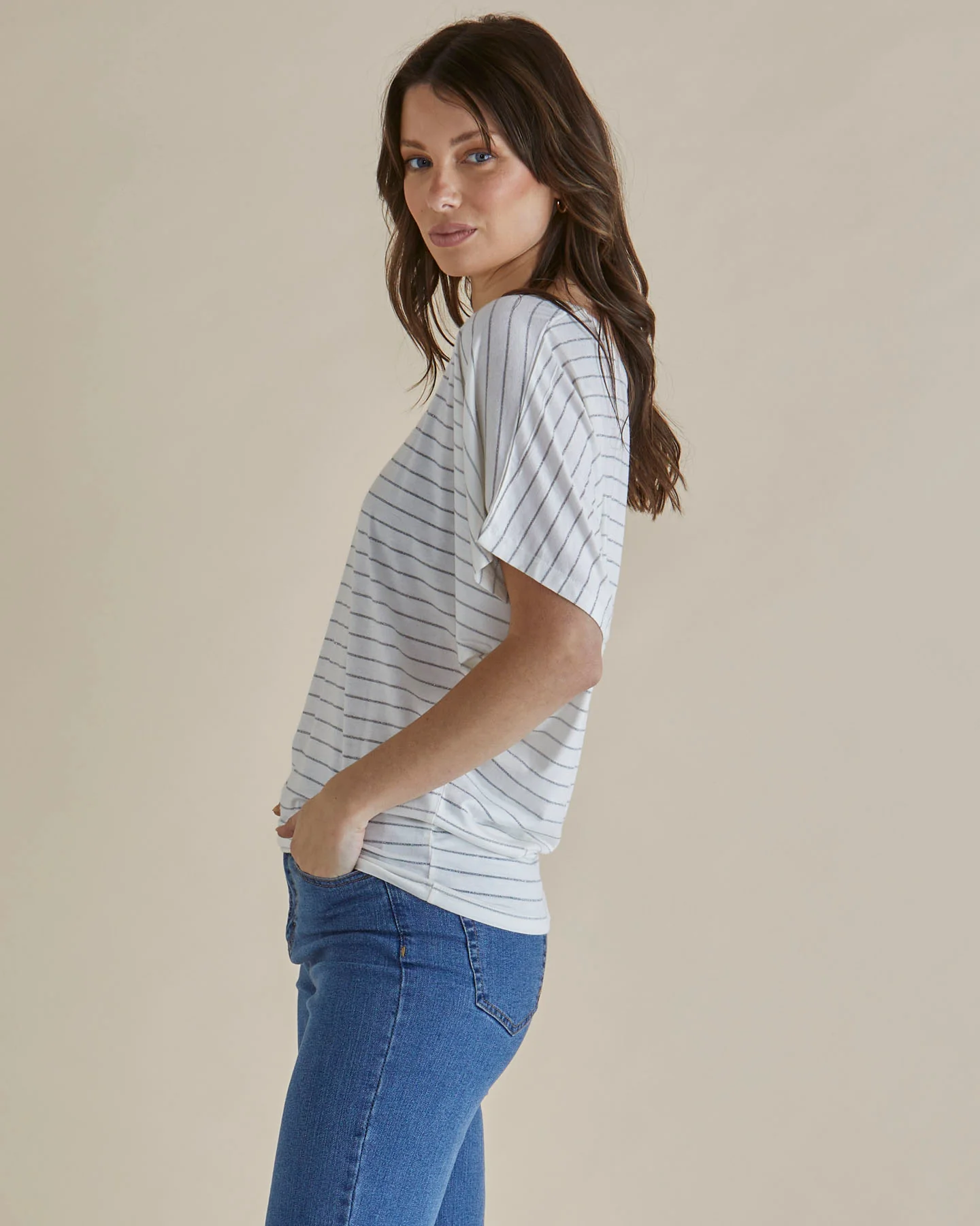 Betty Basics Maui Tee White Lurex Stripe - Image 3