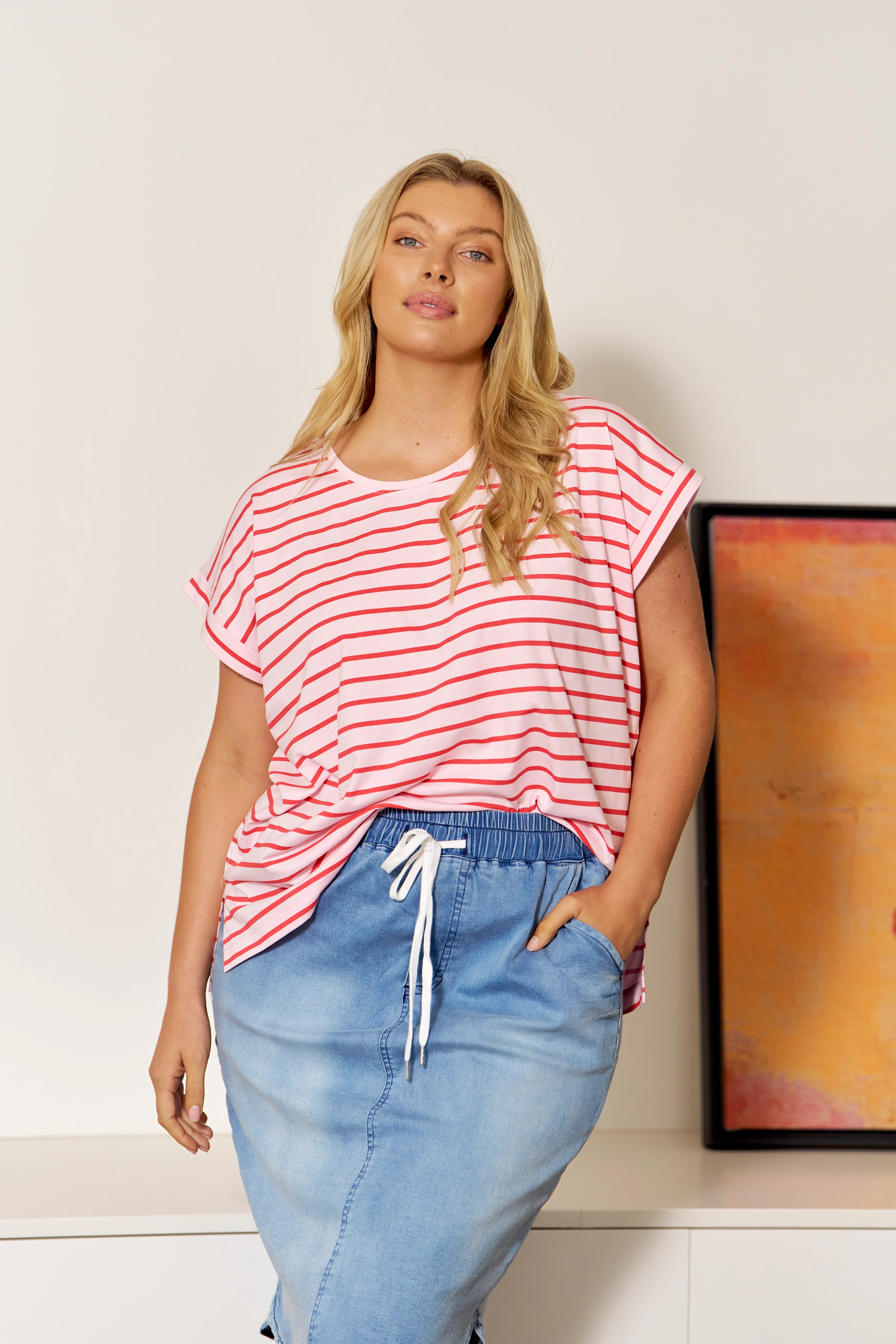 Betty Basics Michaela Top Cherry Blossom Stripe - Image 3