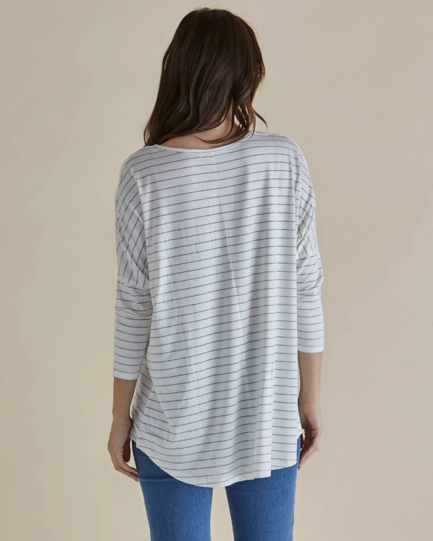 Betty Basics Milan 3/4 Sleeve Top White Lurex Stripe - Image 3