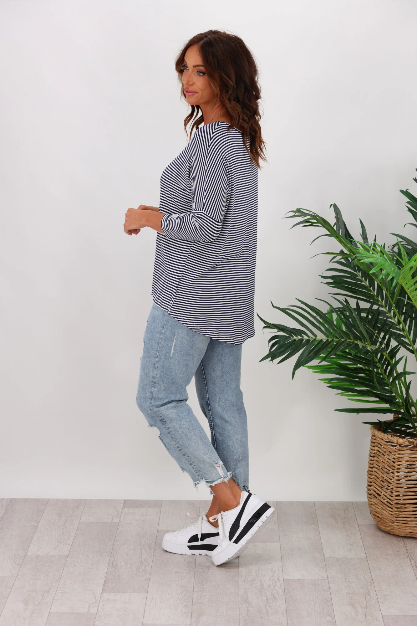 Betty Basics Milan 3/4 Sleeve Tee Navy/White Stripe - Image 6