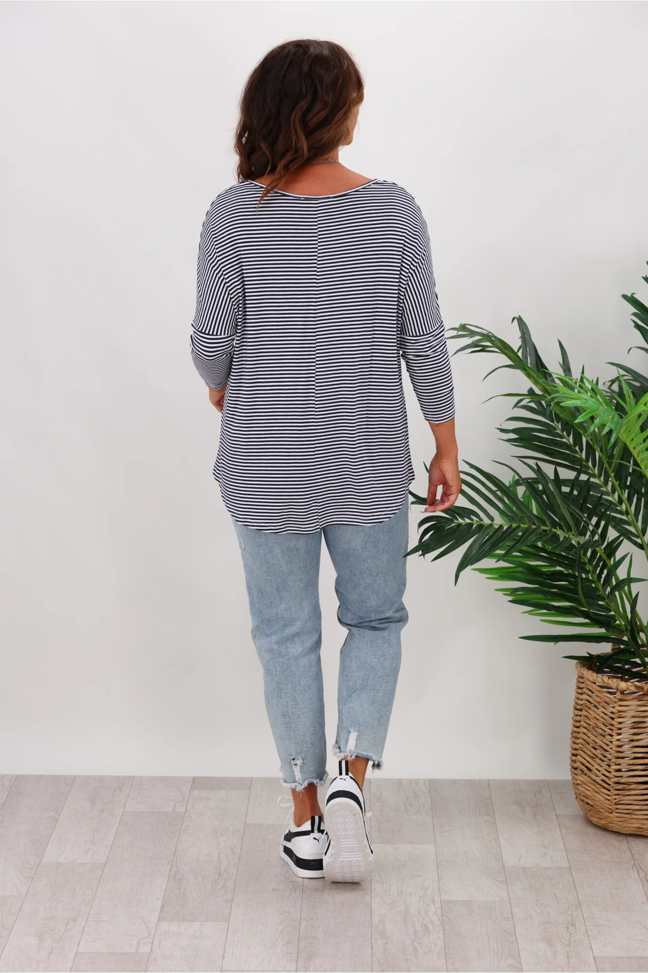 Betty Basics Milan 3/4 Sleeve Tee Navy/White Stripe - Image 7
