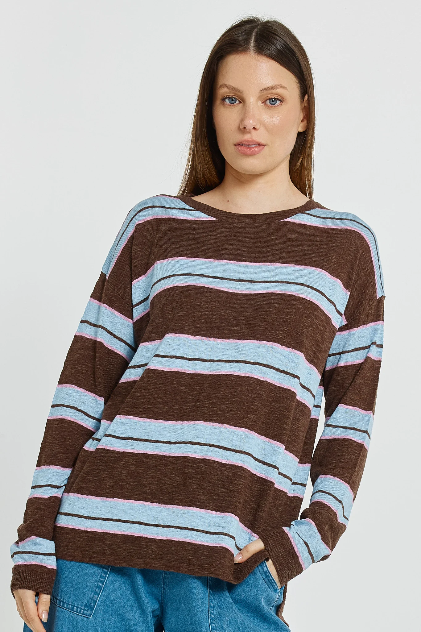 Betty Basics Natasha Knit Top Chocolate Stripe - Image 2