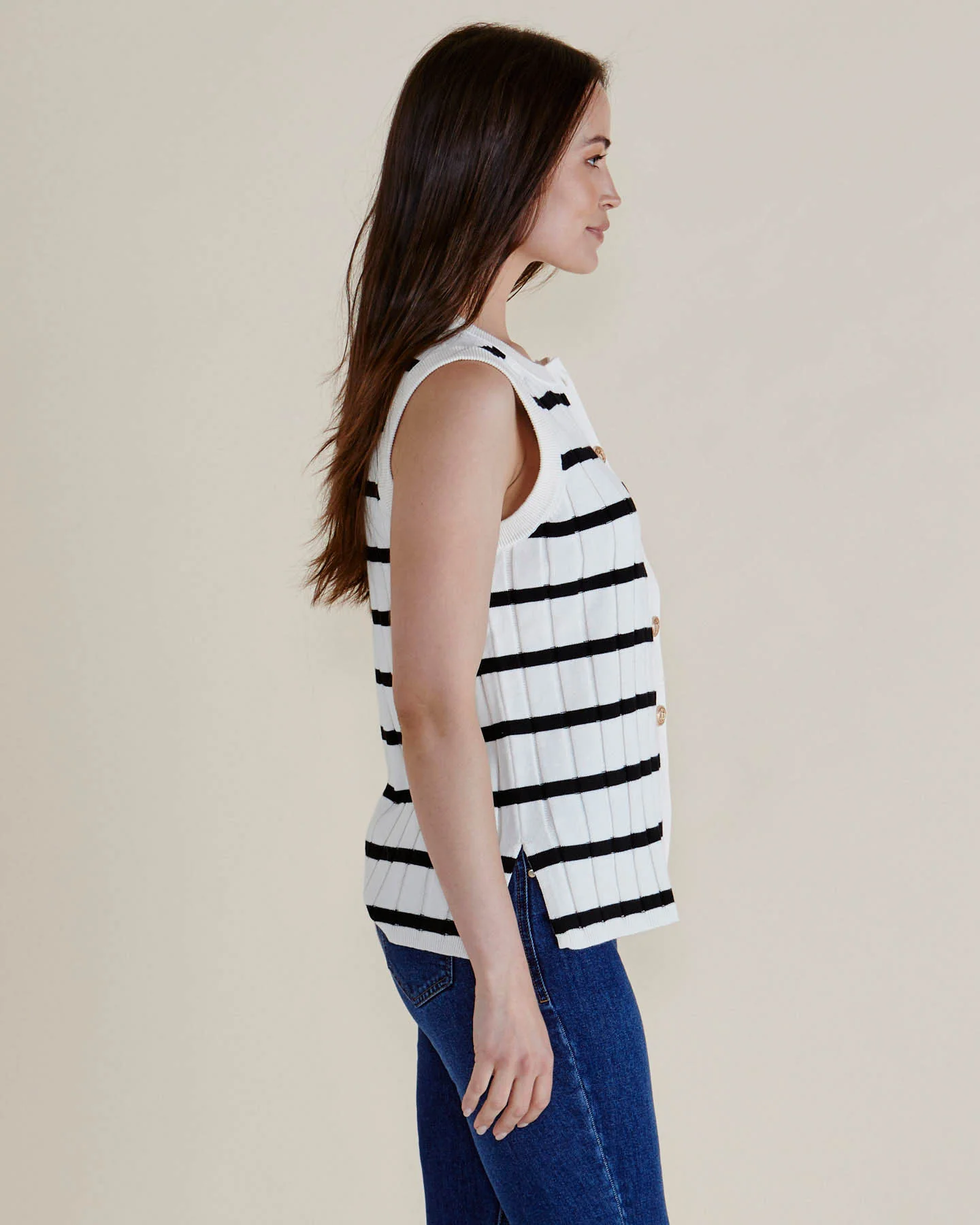 Betty Basics Nicolette Knit Vest Black Stripe - Image 7