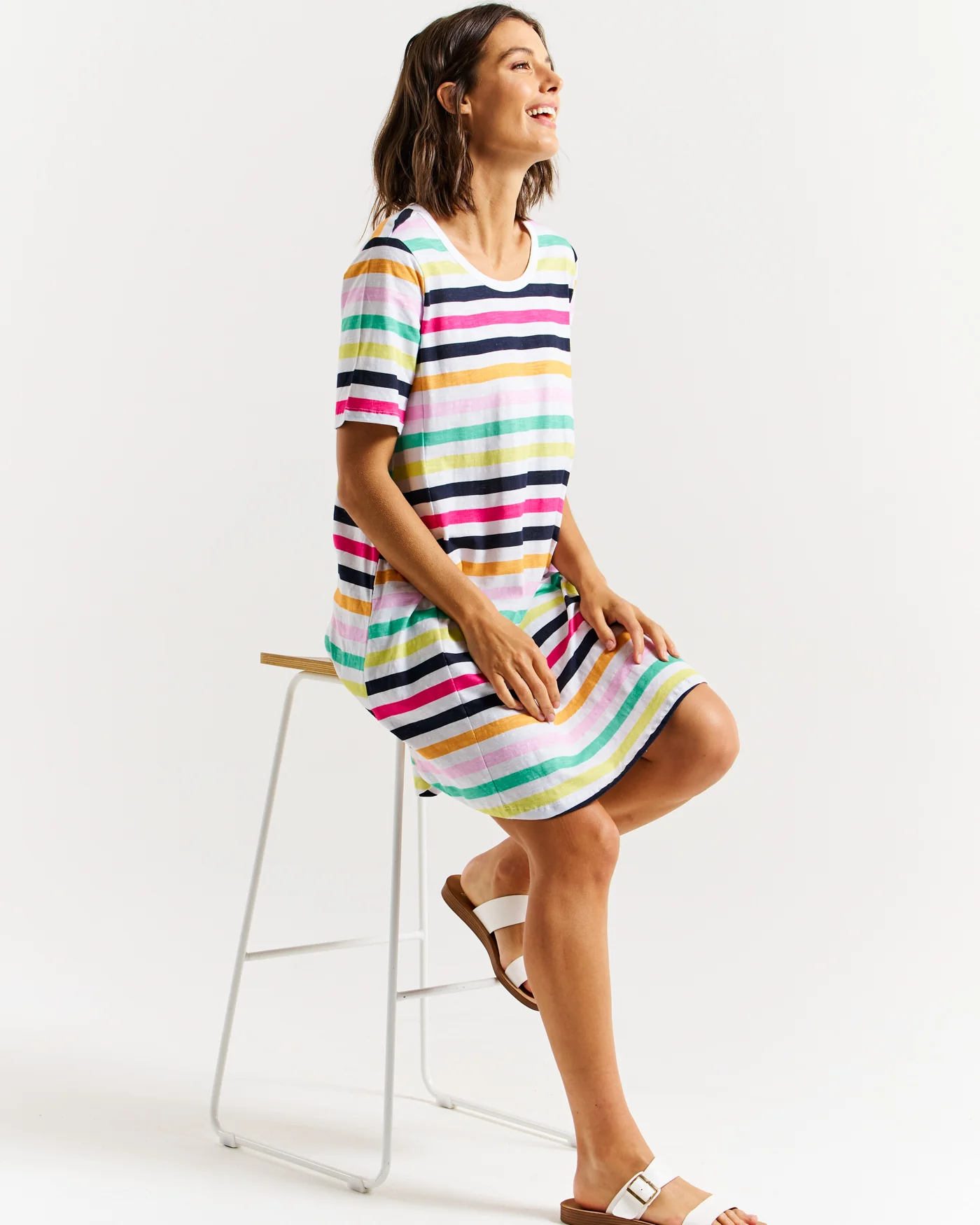 Betty Basics Nyree Dress Rainbow Stripe - Image 6