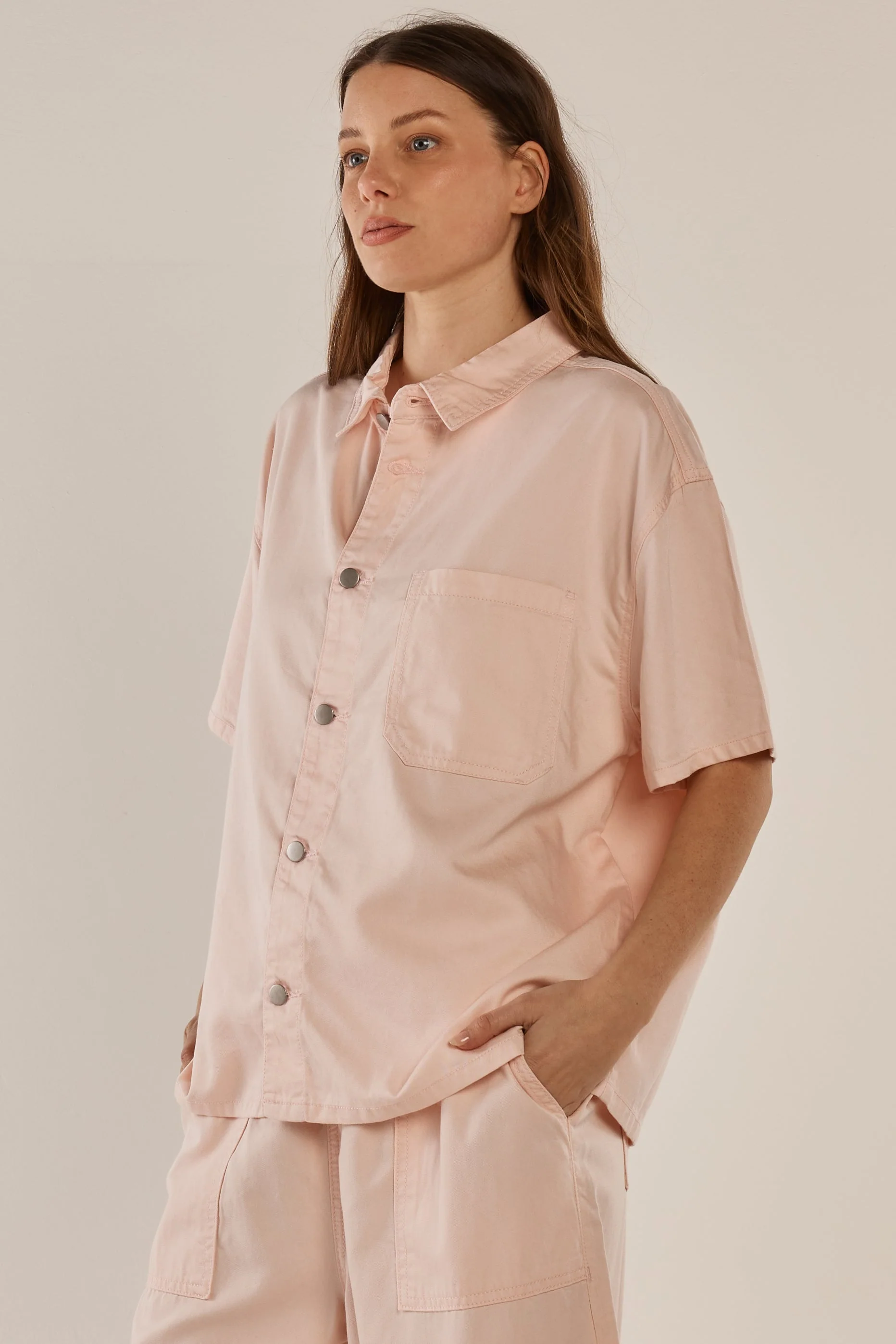 Betty Basics Saffra Short Sleeve Denim Shirt Pink - Image 2