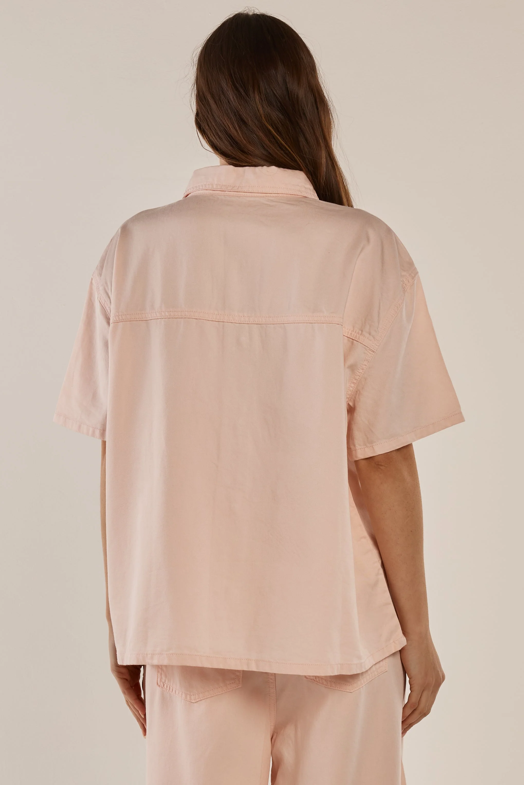 Betty Basics Saffra Short Sleeve Denim Shirt Pink - Image 4