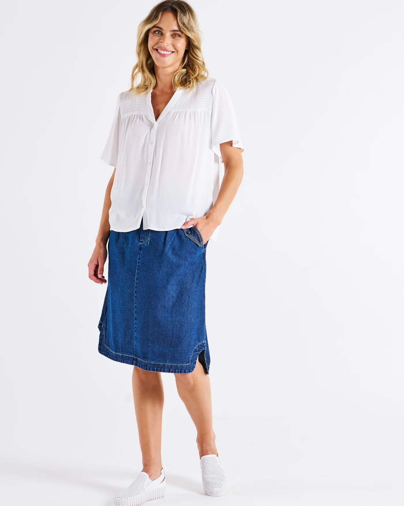 Betty Basics Sandy Shirred Blouse White - Image 2