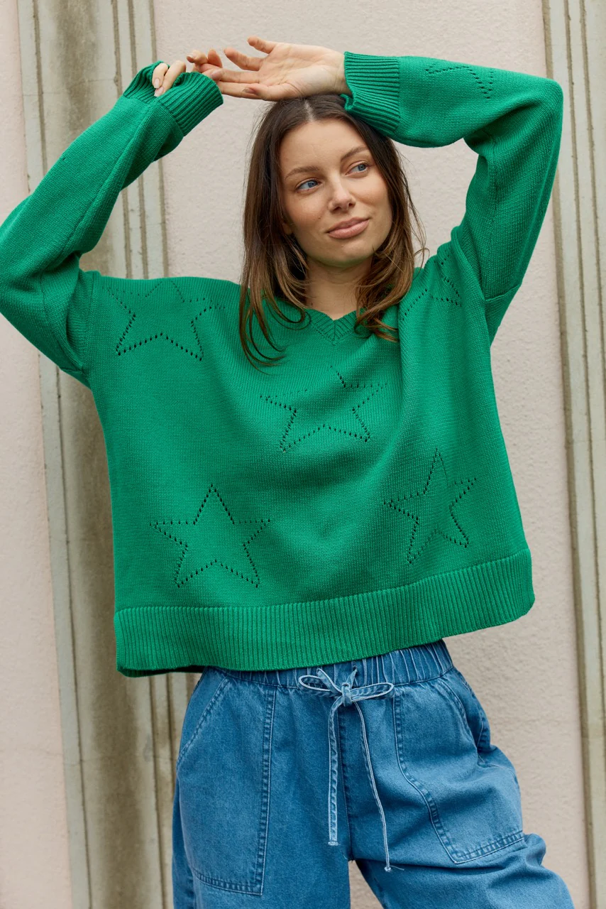 Betty Basics Selene Star Sweater Green - Image 4
