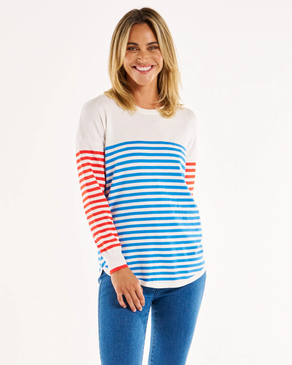 Betty Basics Sophie Knit Jumper Red Blue Stripe - Image 3