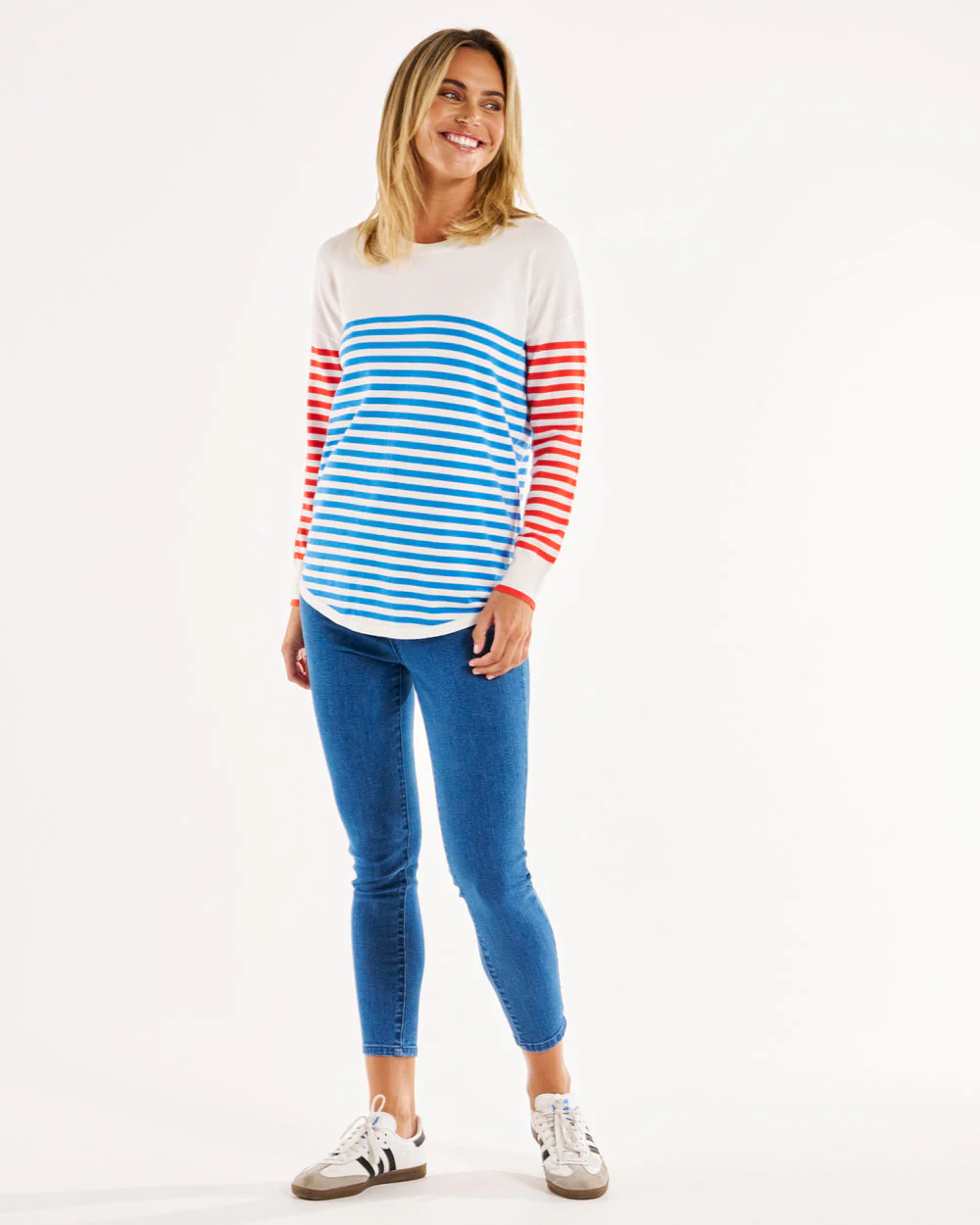 Betty Basics Sophie Knit Jumper Red Blue Stripe - Image 4