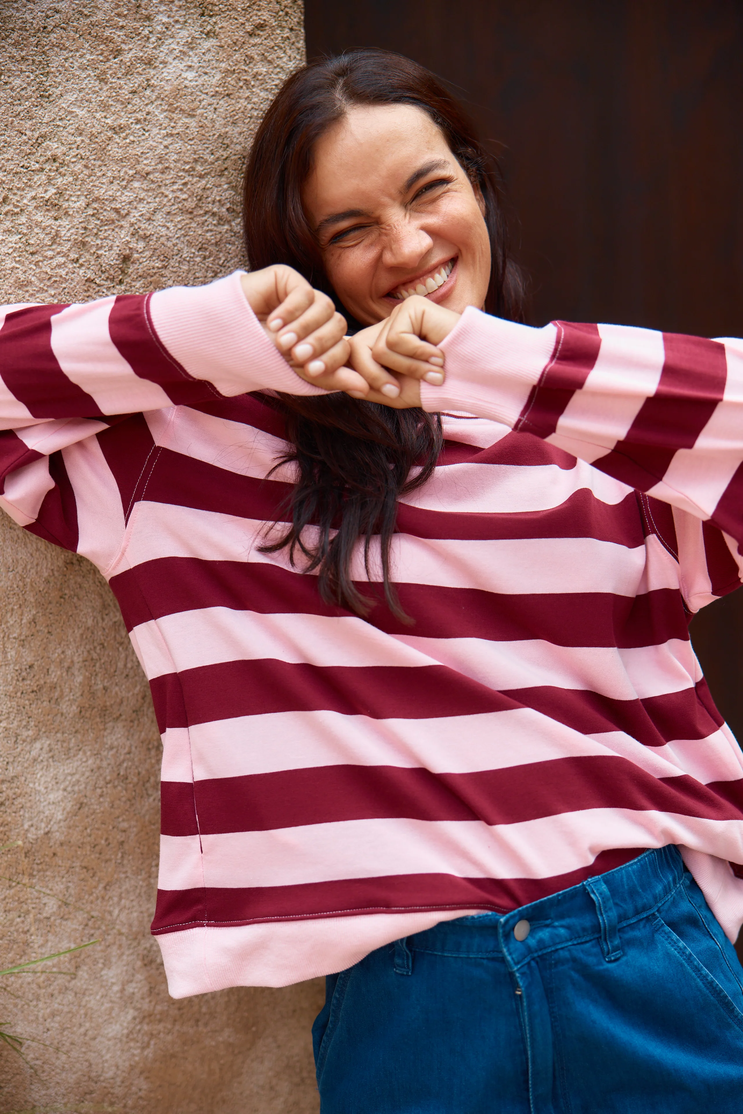 Betty Basics Stazie Sweatshirt Pink Red Stripe - Image 2