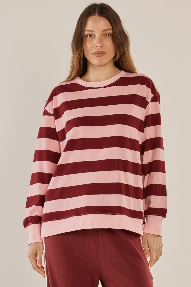 Betty Basics Stazie Sweatshirt Pink Red Stripe - Image 4