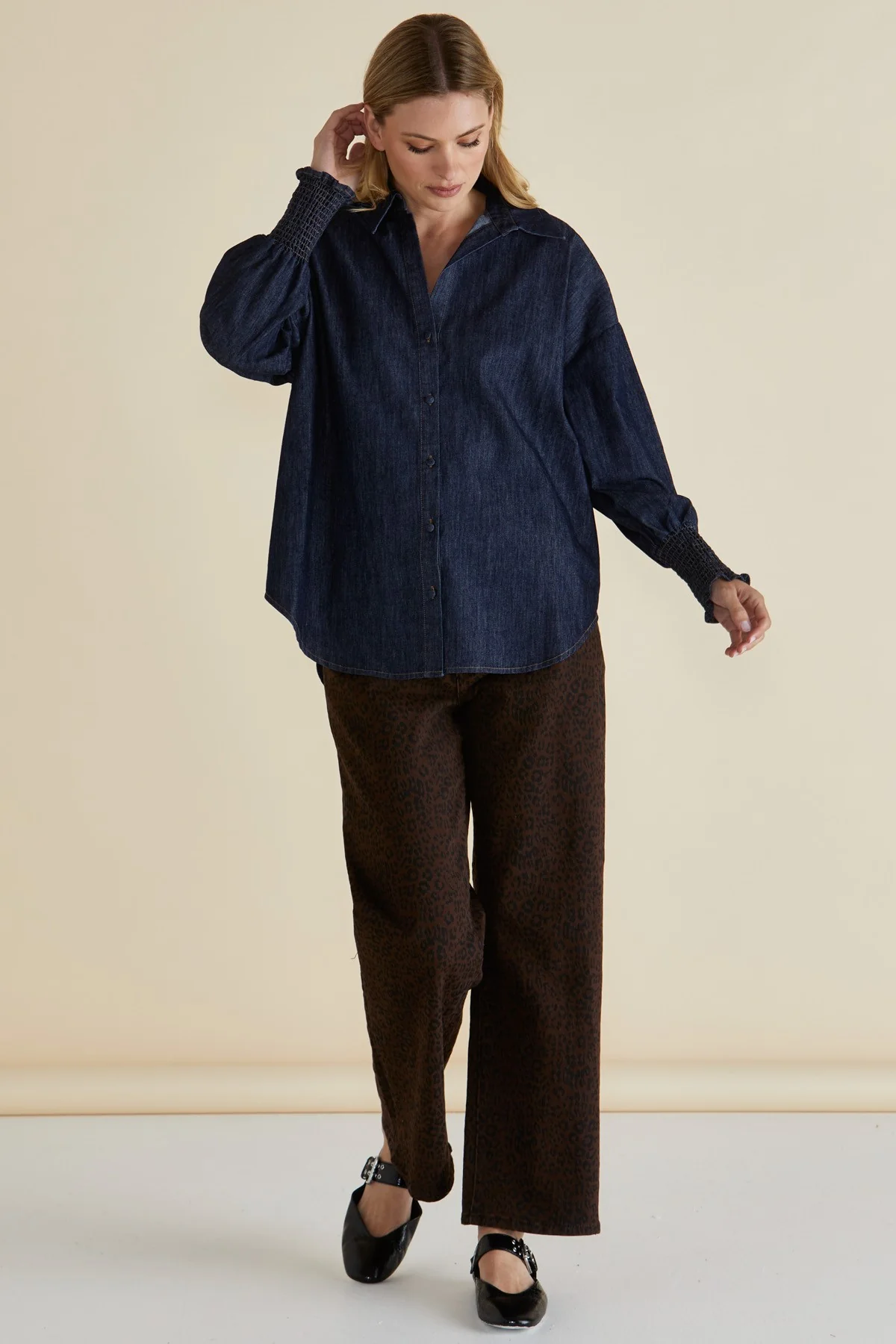 Betty Basics Steffie Relax Straight Leg Jean Leopard Chocolate Print