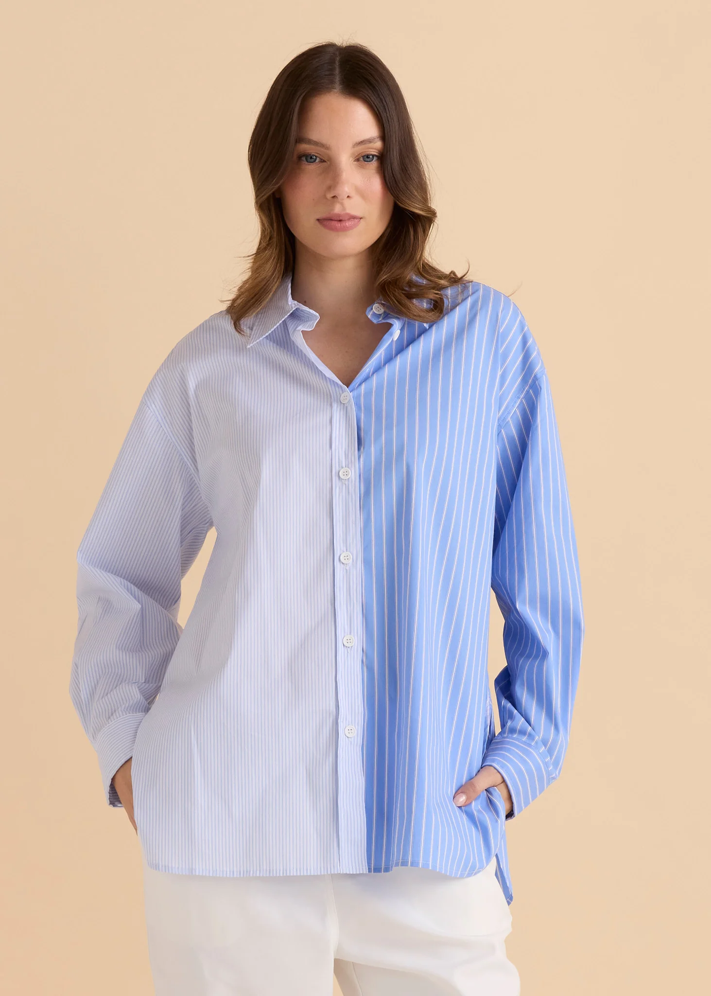 Betty Basics Stevie Shirt Blue Stripe Contrast - Image 4