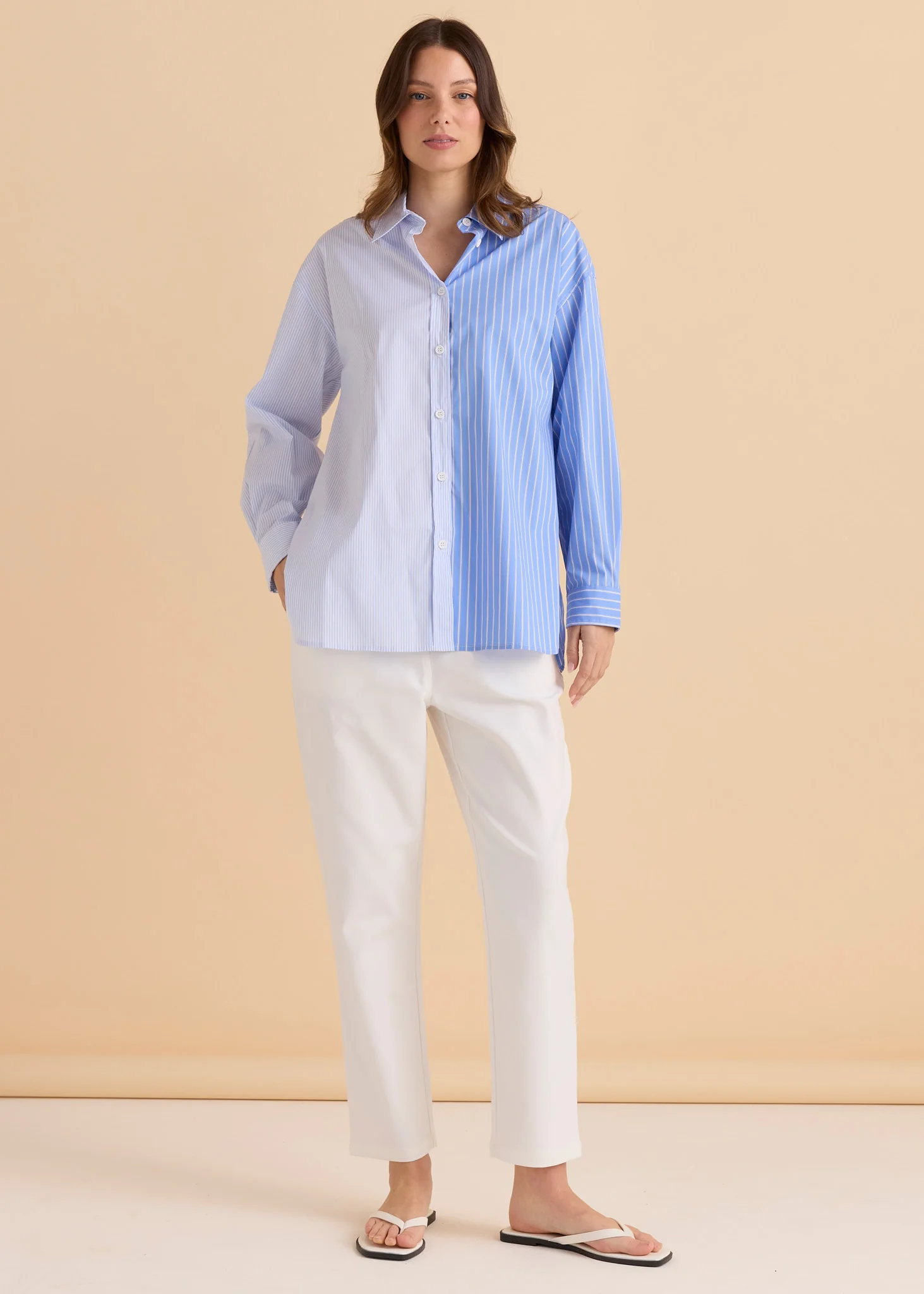 Betty Basics Stevie Shirt Blue Stripe Contrast - Image 5