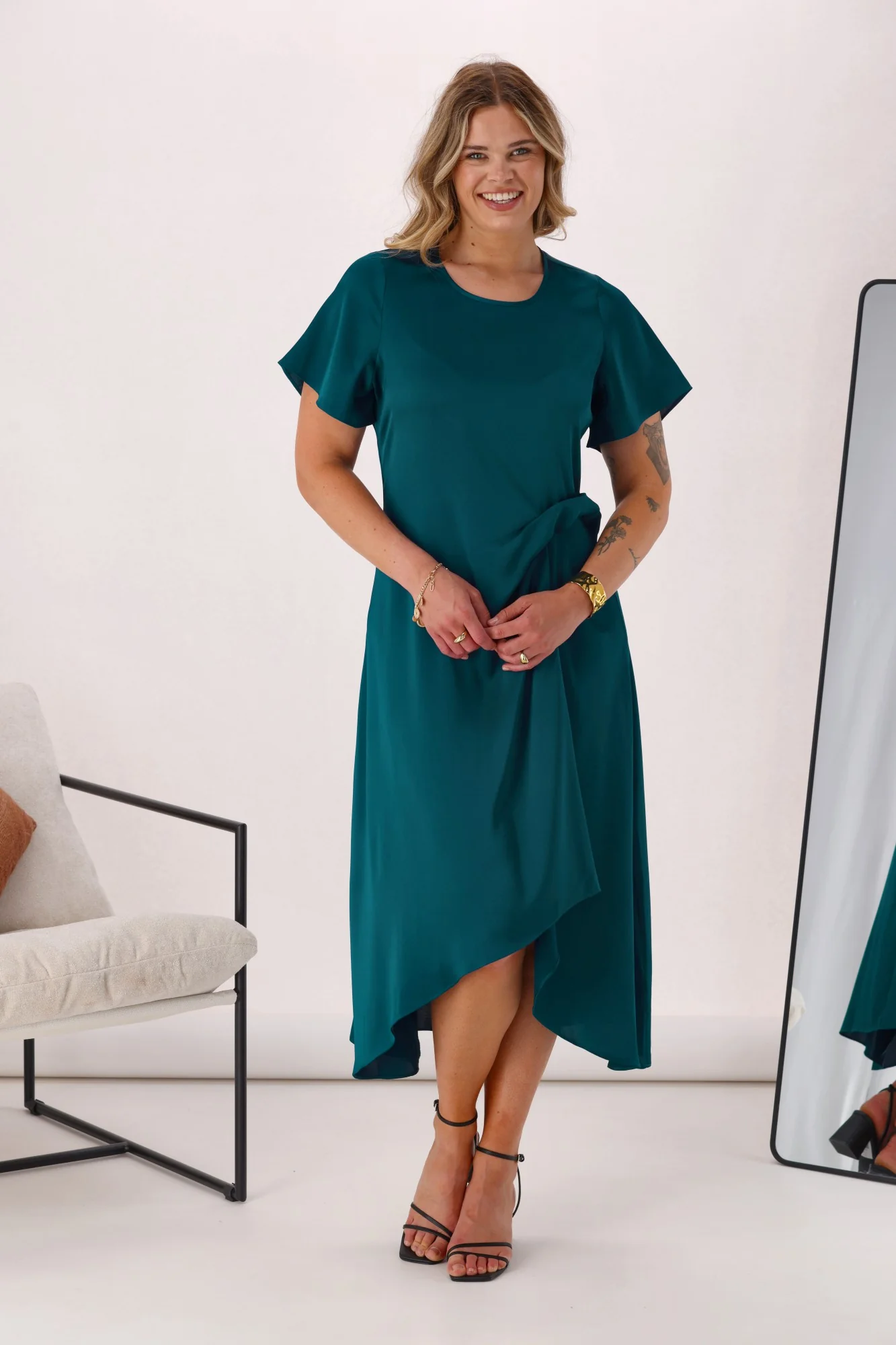 Celebration Amelia Satin Tuck Dress Teal - Image 4