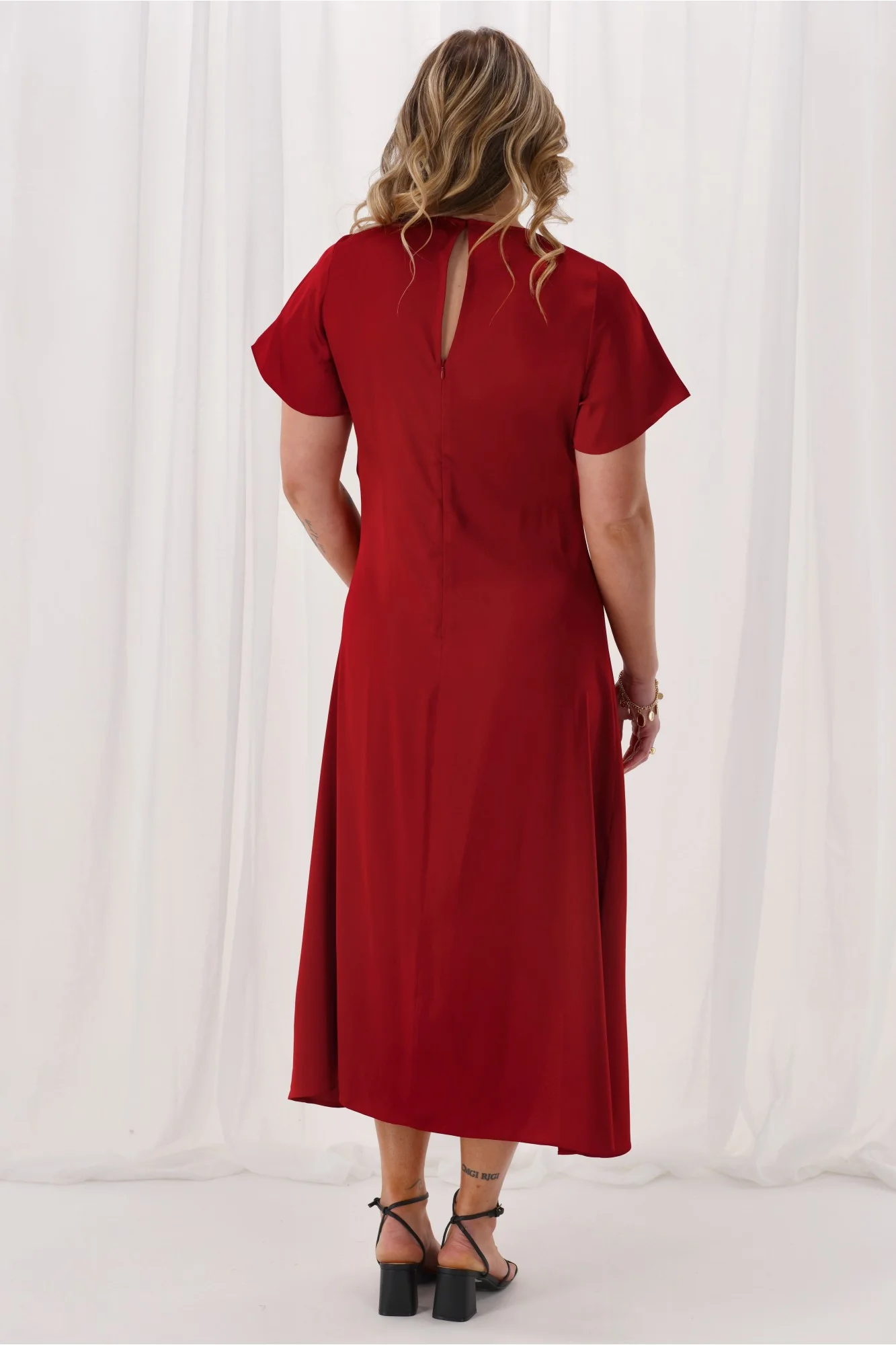 Celebration Amelia Satin Tuck Dress Wine - Image 6